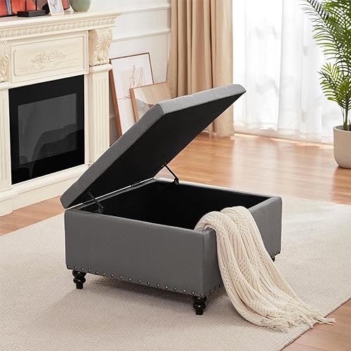 Miniatura 15 de HUIMO Otomana cuadrada de almacenamiento, mesa de centro otomana grande para sala de estar (gris oscuro) Gris oscuro,Negro,Marrón,Gris,Caqui,gris