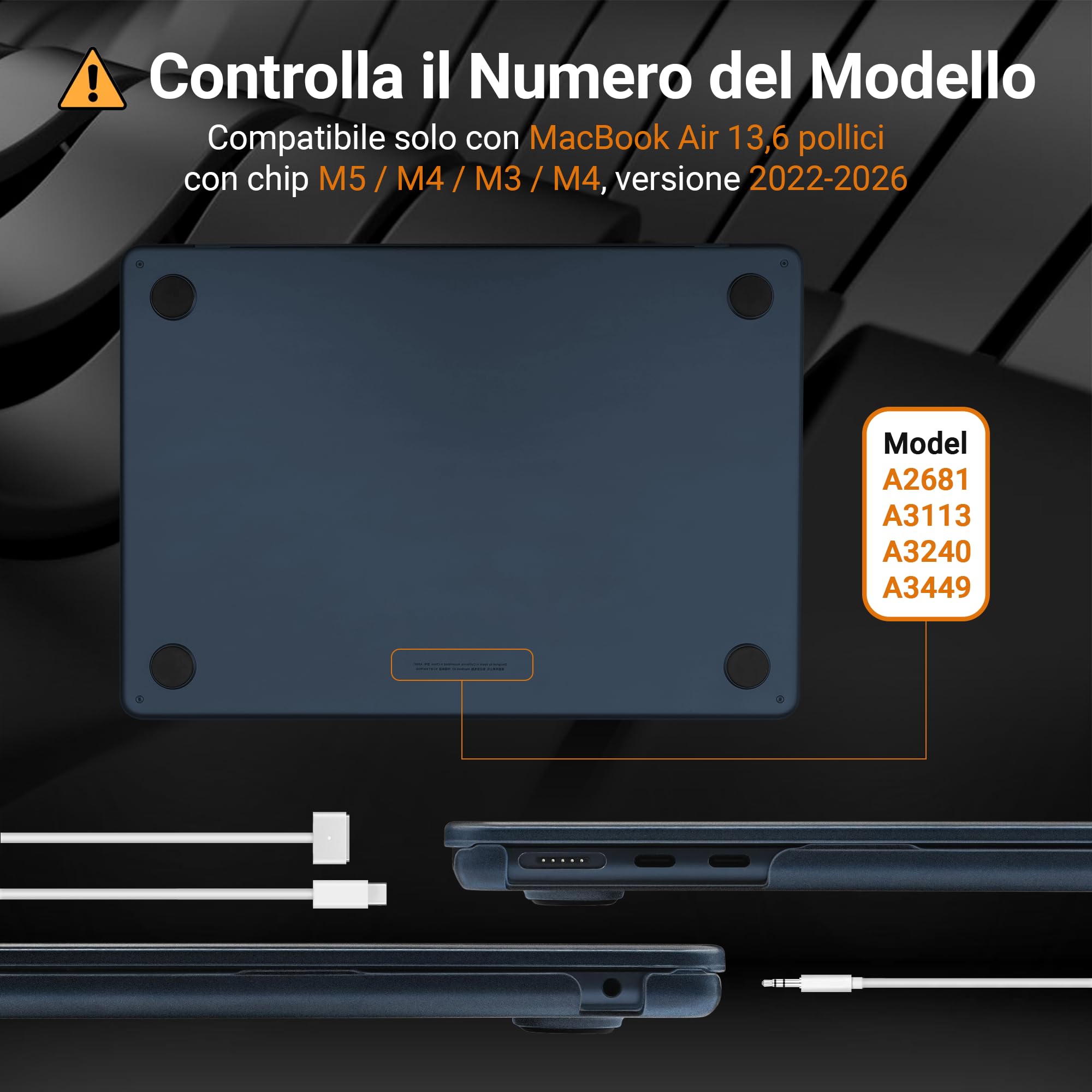 TECOOL Premium Cover Ultrasottile per MacBook Air 13,6 Pollici M5 M4 M3 M2 2022-2026 A3449 A3240 A3113 A2681, Custodia Rigida e Copritastiera UE in TPU, mezzanotte blu satinato