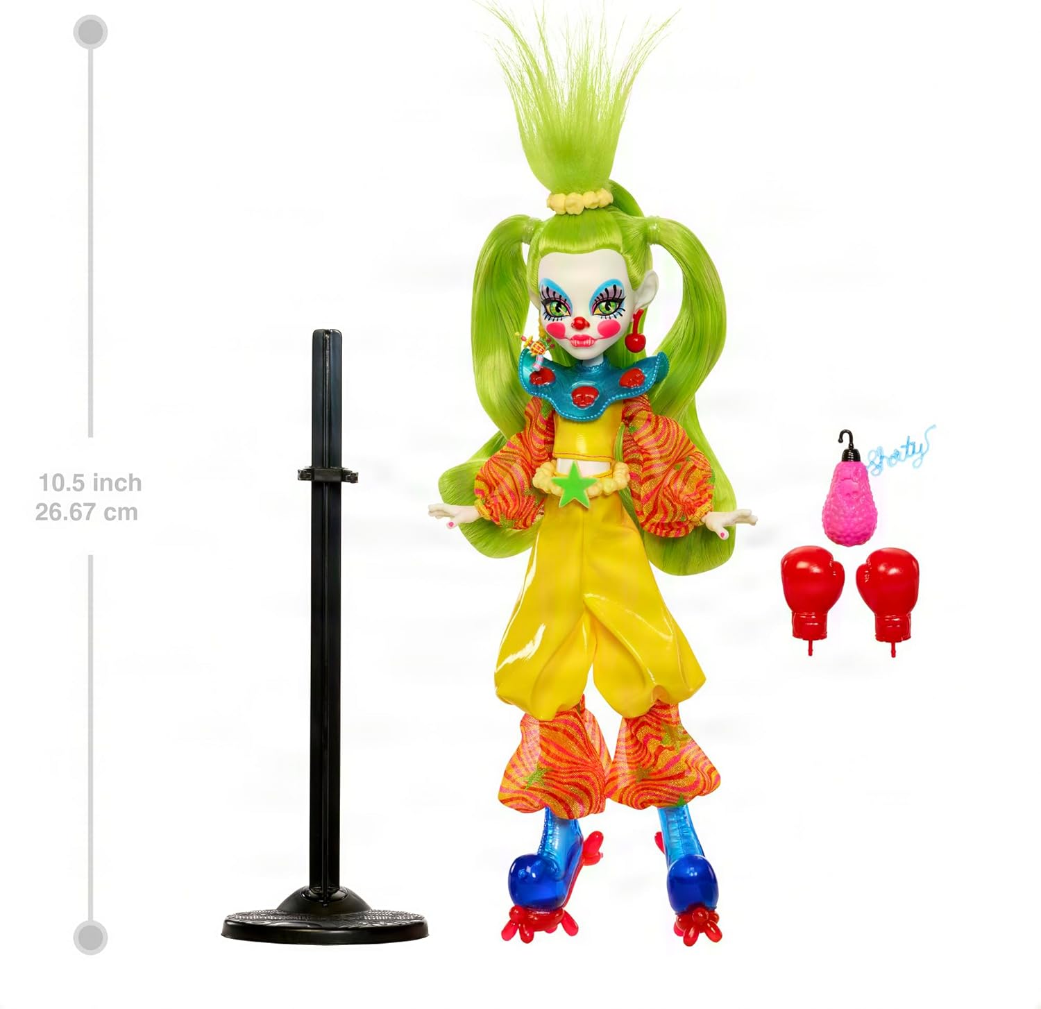 Monster High Skullector Shorty Doll, Killer Klowns from Outer Space Collectible with Green Hair, Yellow Clown Clothes, Balloon Shoes and Doll Stand (Amazon Exclusive)