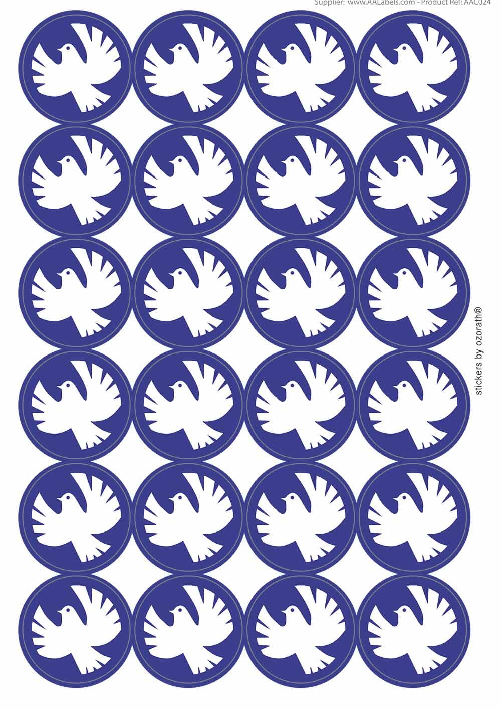 Cute Peace Dove Circular Matt Paper Stickers A4 Sheet of 24 (Each Sticker is 45mm Diameter)
