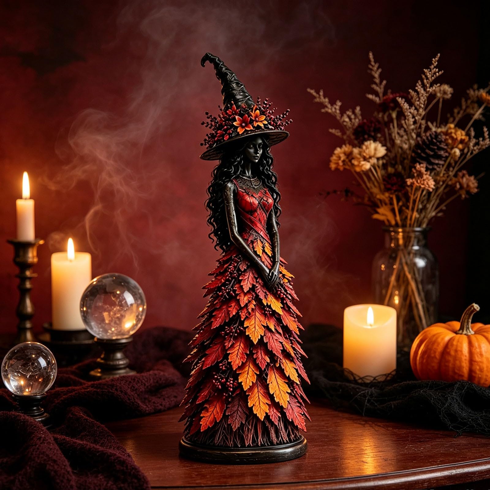 Enchanted Autumn Witch Figurine,Resin Halloween Statue for Mantelpiece