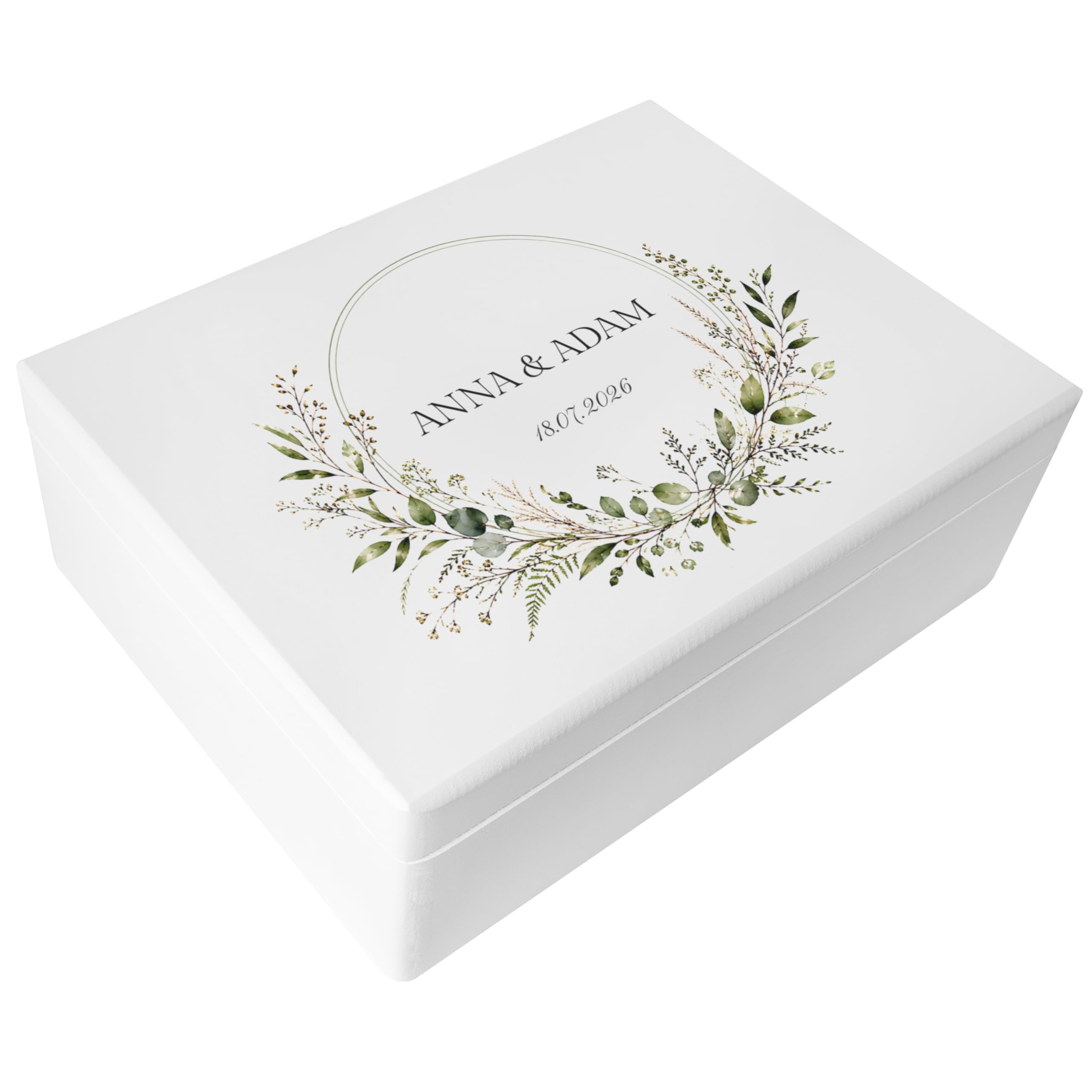 Creative Deco Personalised Wedding Gift | Any Text Gifts for Bride and Groom - Wreath | Unique Wish Custom Gift Box also for Anniversaries | Customised Wooden Storage Box | Keepsake/Decoration โ image 1