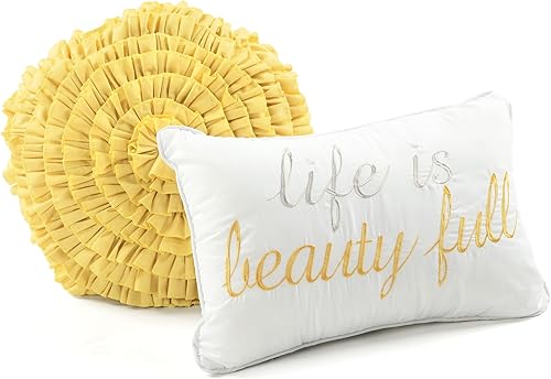 Miniatura 6 de Lush Decor Aprile - Juego de edredón floral reversible suave, juego de 8 piezas, tamaño King, amarillo y gris, juego de ropa de cama floral, edredón