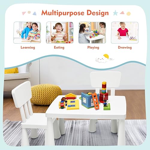 Miniatura 25 de COSTWAY Juego de mesa y sillas para niños de 3 piezas, centro de actividades infantiles de plástico ligero para leer, escribir, pintar, merienda,