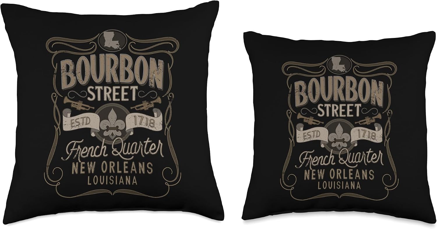 Bourbon Street French Quarter New Orleans Vintage Souvenir Throw Pillow