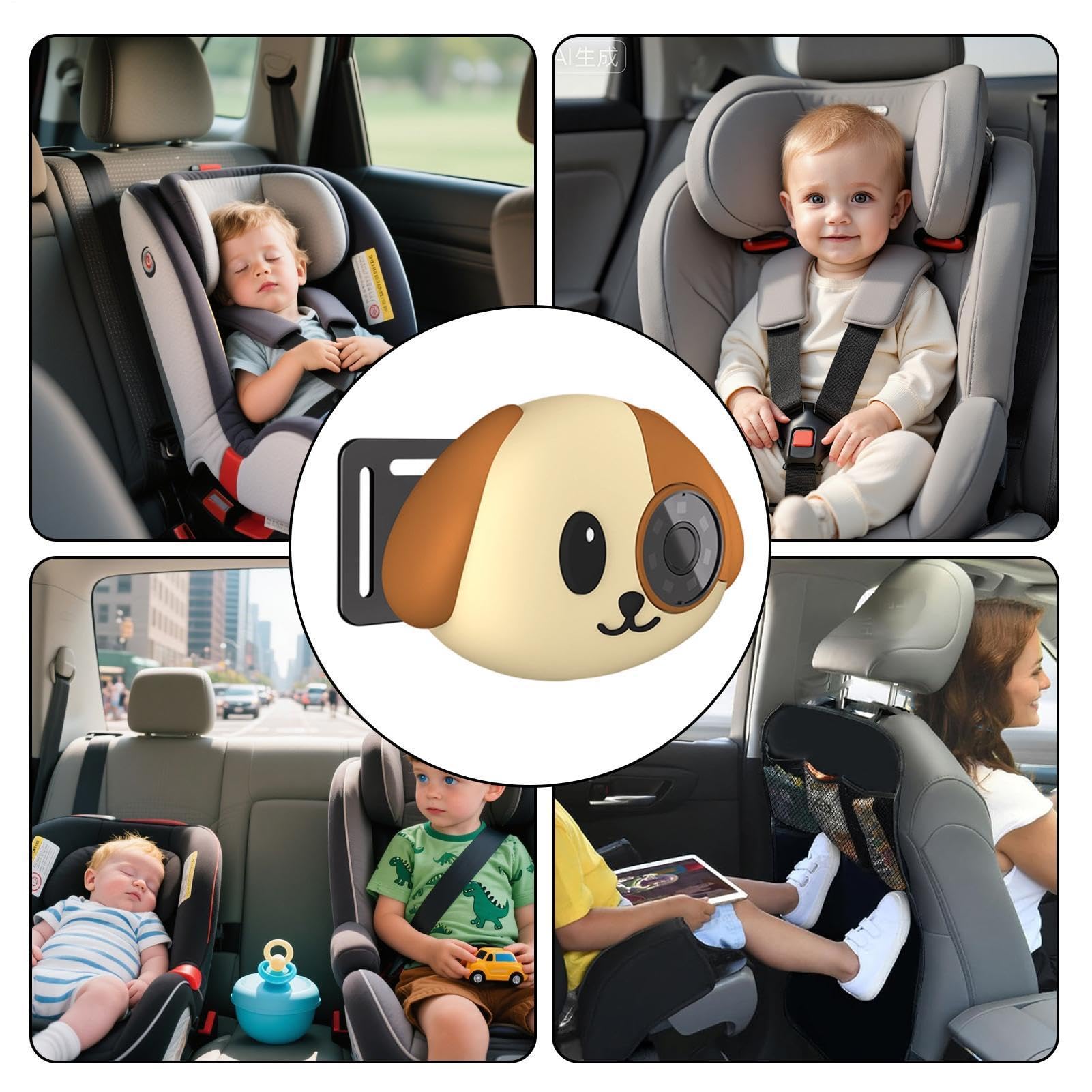 Monitor Infantil De Coche Vídeo 1080P Gran Angular 150 Grados Plug and Play | Cámara Inalámbrica para Asiento de Coche para Padres Viajes por Carretera Largas Distancias Conducción Acampada