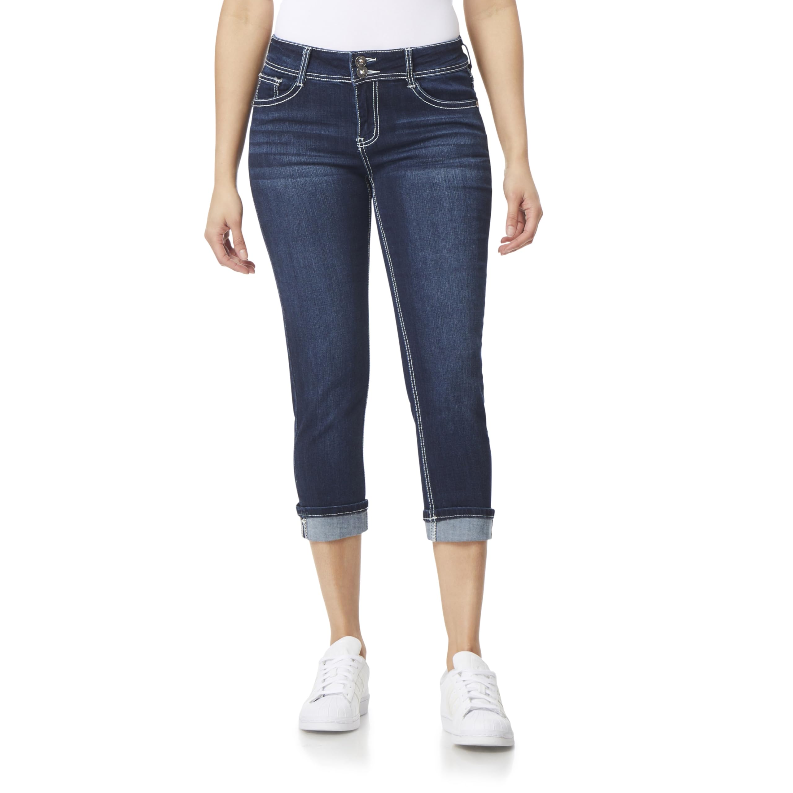 WallFlower Women's Juniors Instastretch Bling Luscious Curvy Mid-Rise Stretch Skinny Crops (Standard and Plus), Clarke, 7
