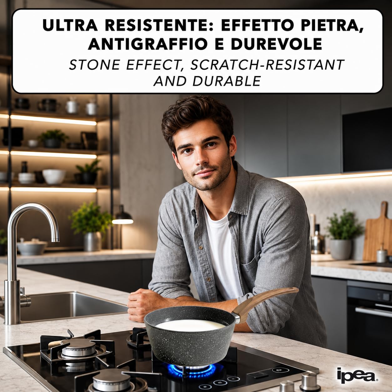 IPEA Pentolino Induzione Antiaderente per Latte e Minestre - 20 CM - SOLIDO E VERSATILE - Pentolino per Cucinare e Bollire Verdure, Noodles, Verdure, Noodles - Ergonomico - Bollilatte da Cucina