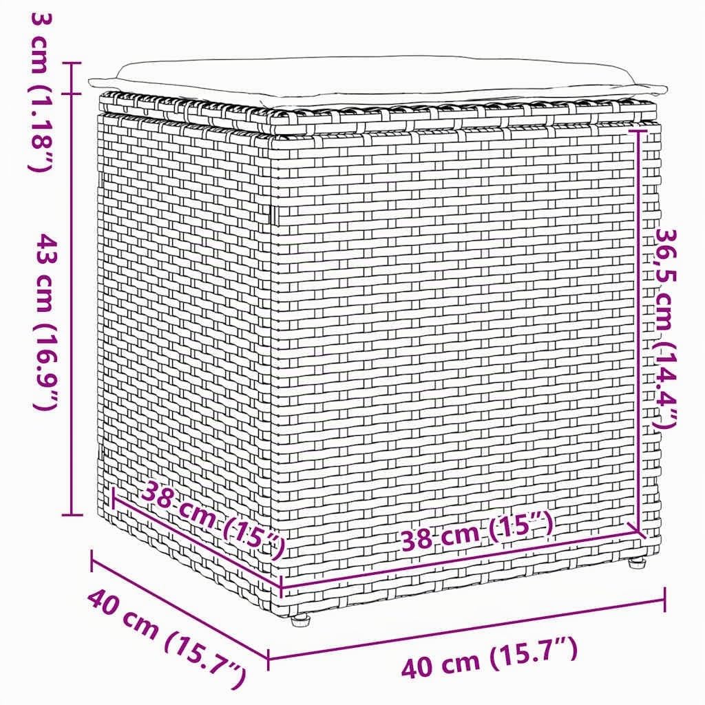 vidaXL Gartenhocker mit Kissen 2 STK. Grau 40x40x43 cm Poly Rattan, Outdoor Hocker, Garten Sitzhocker, Sitzhocker Terrasse, Terrassenhocker