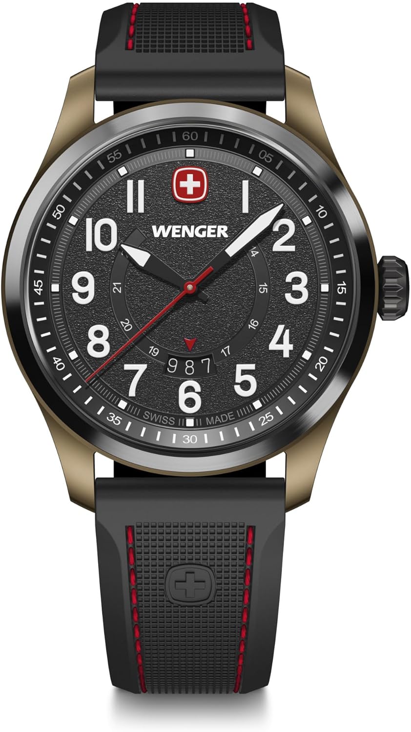 WENGER Orologio da polso da uomo Attitude Heritage, 42 mm, Swiss Made, analogico al quarzo, impermeabile fino a 100 m, grigio/marrone, cinghie
