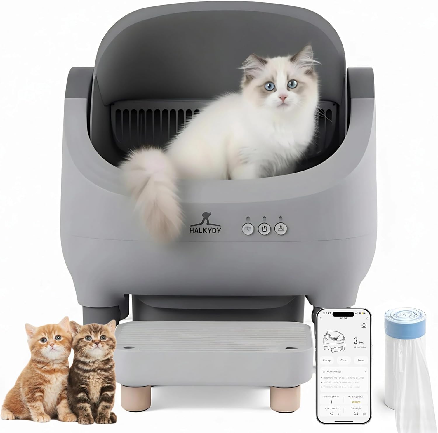 Automatic Cleaning cat Litter Box for Multiple Cats,Odor-Free Waste Disposal and Safety Protection, App Control, Large Opening and Capacity, with cat Litter Box Step - Image 1 of 9