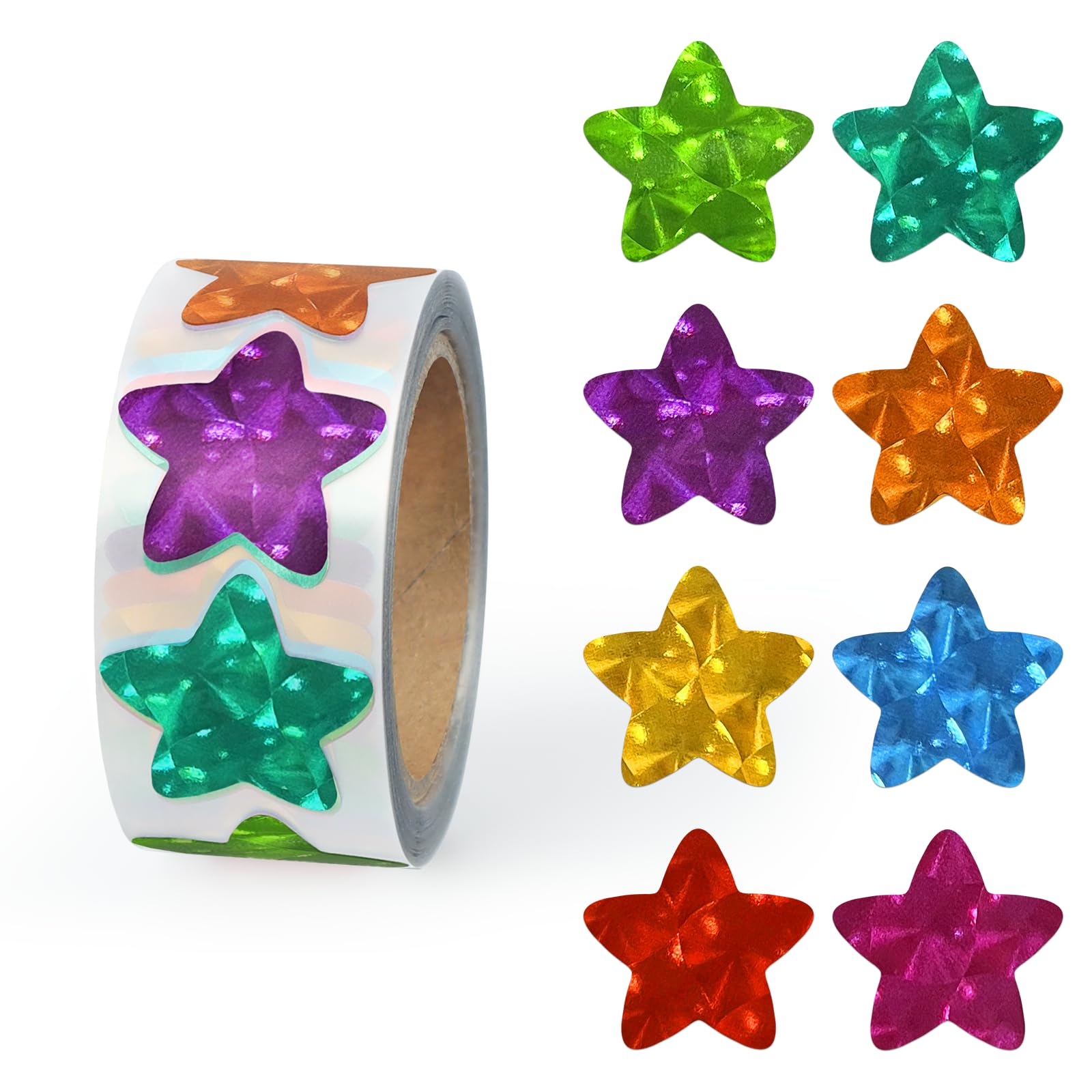 Muiltvoe 500PCS Multi-Color Star Stickers for Kids Reward, 1 inch Holographic Star Stickers for DIY, Crafts, Behavior Chart, Student Planner, School and Classroom Teacher Supplies, 8 Colors
