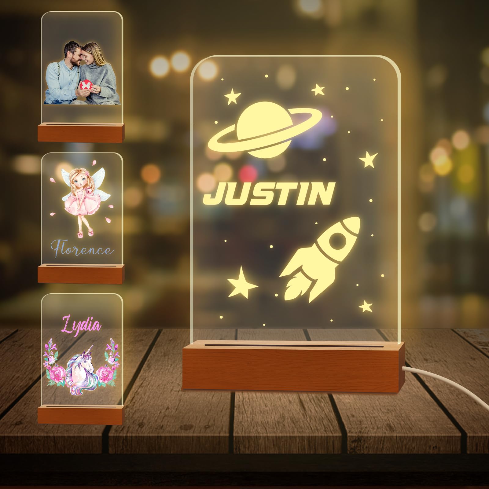 Personalized Night Light with Name Custom Acrylic Led Night Lamp with Base for Kid Boy Girl Room Decor — image 1