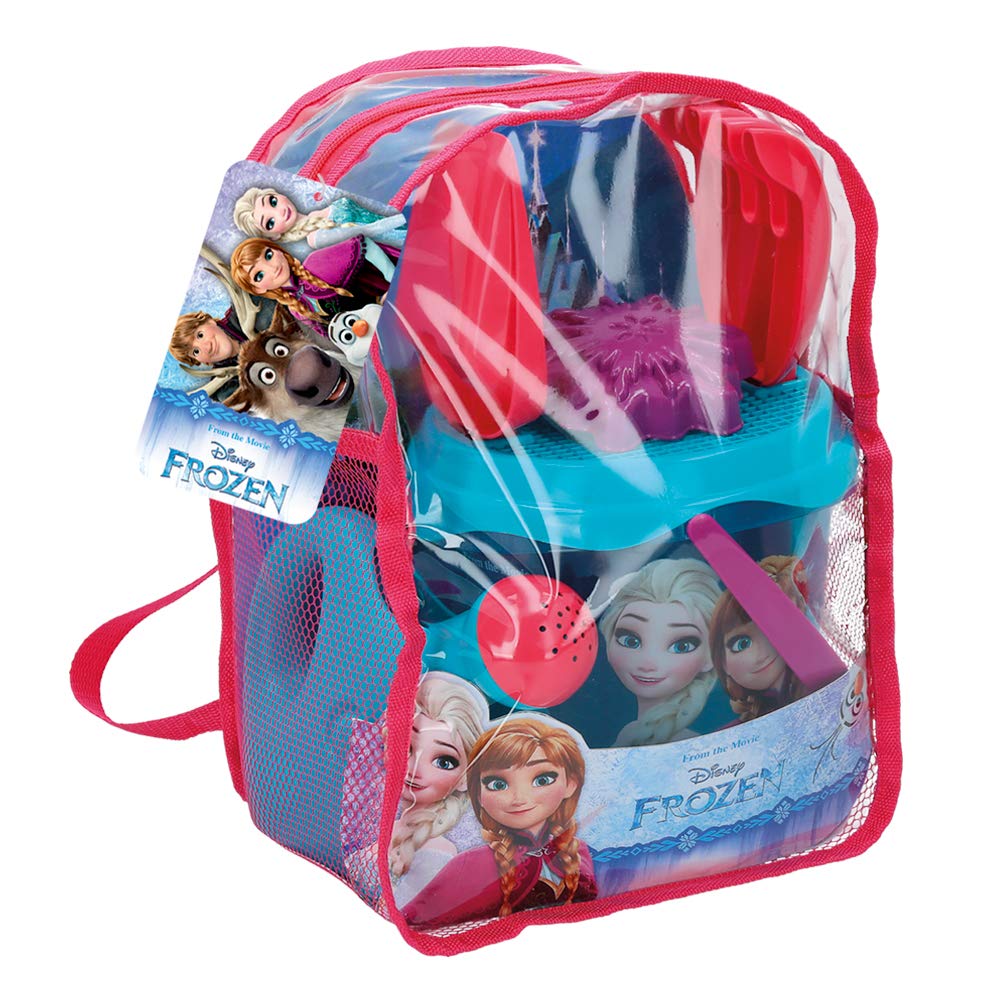 COLORBABY 48205 - Disney Frozen Set cubo de playa infantil con mochila, pala, rastrillo, regadera y accesorios, Juguetes de verano para niños y bebés