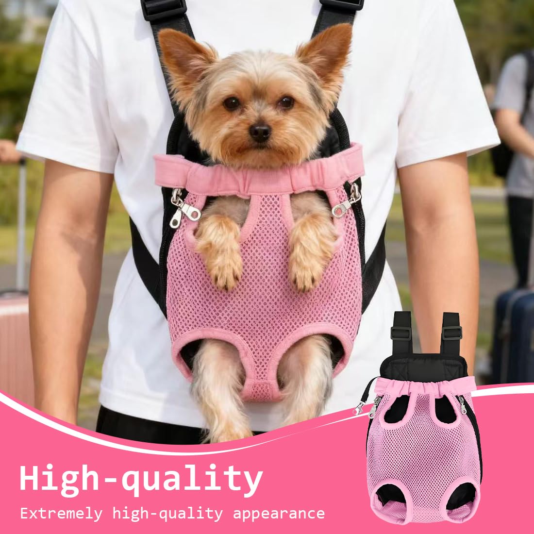 Borsa Viaggio Cane Gatto Traspirante Marsupio Regolabile Zaino Passeggio Gatti Cani Attività All'aperto Rosa