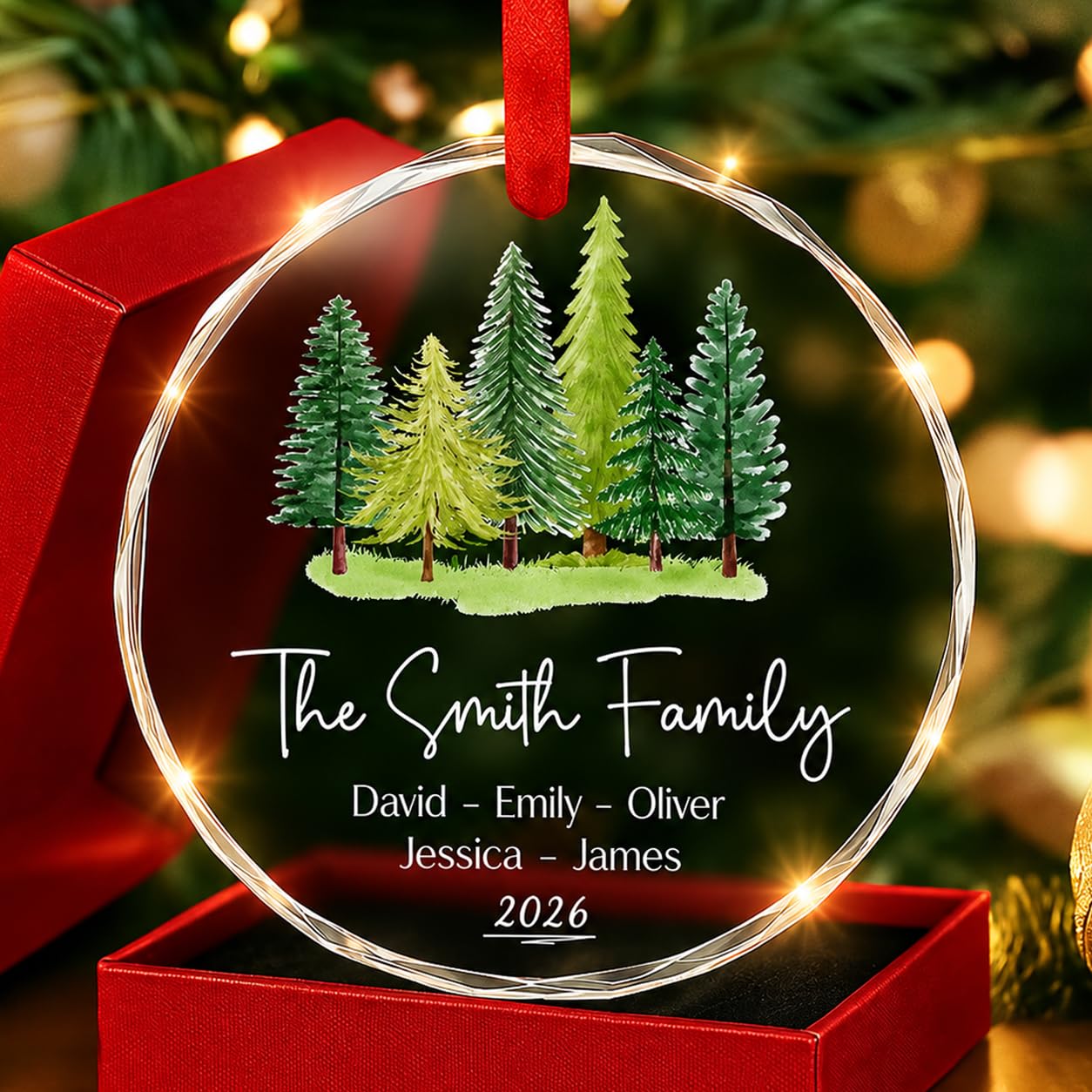 Personalized Family 2026 Crystal Ornament - Custom Family and Member Name Ornament, Housewarming Gift, New Address Christmas Keepsake, First Home Ornaments, First At New Home