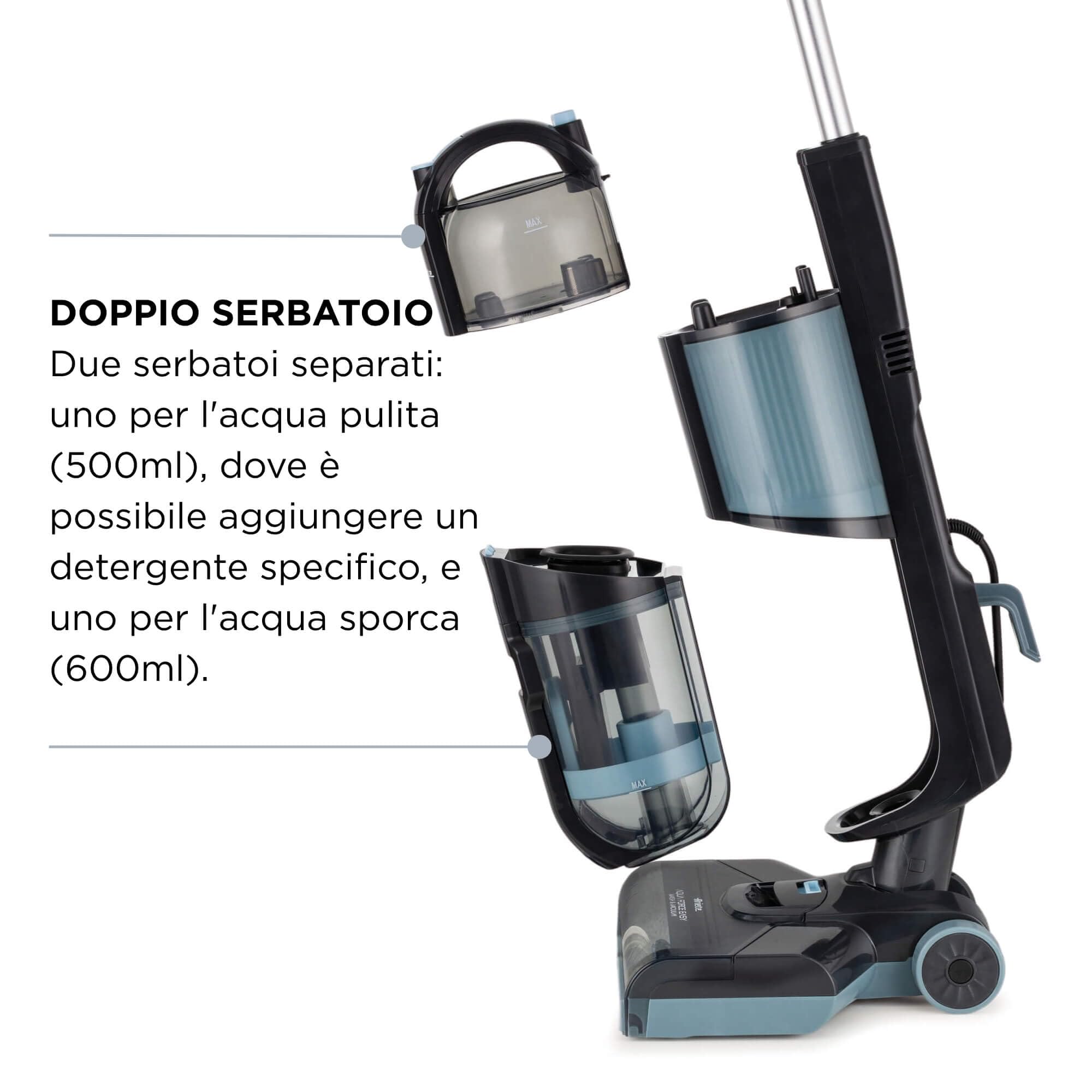 Ariete 2487 Aquaforce Easy Wash&Vacuum, Lavapavimenti con filo, 600W