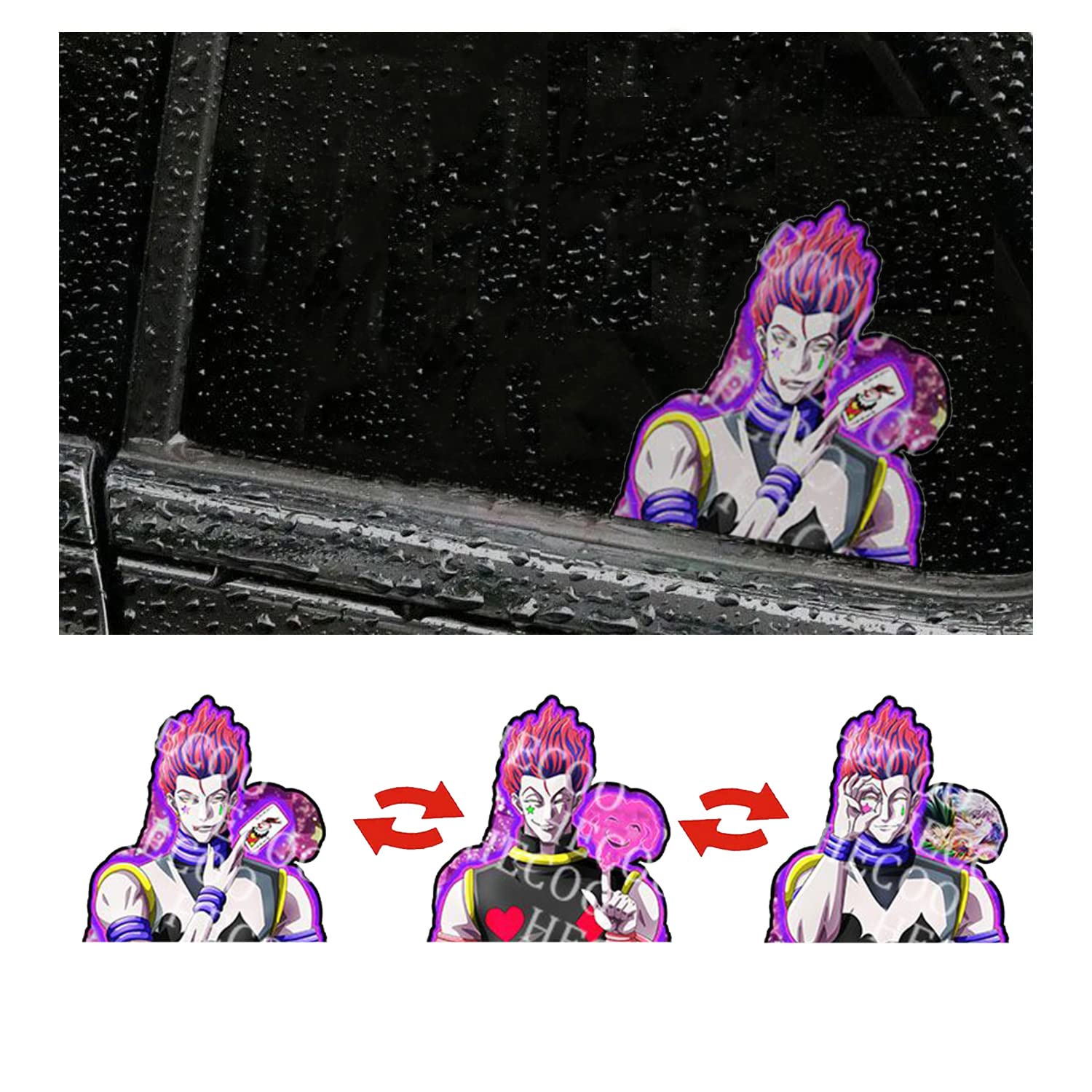 HECOO 3D Anime Dynamic Waterproof Car Stickers 5" x 5.11", Illusion Flip Image Japanese Manga Motion Sticker for Car Computer Laptop Skateboard Wall Decor Cool Stickers Anime Gifts for Kids (3 in 1