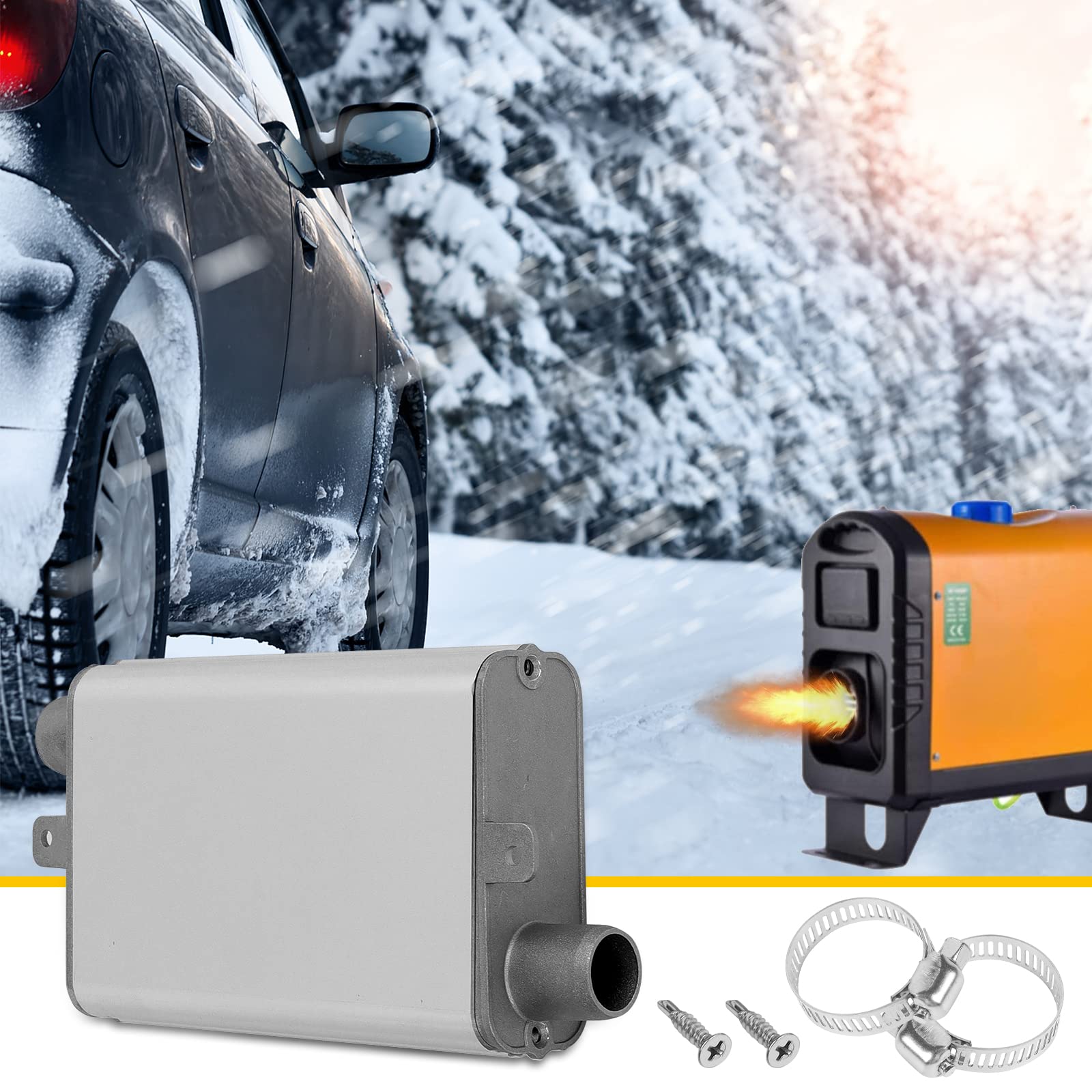 24mm Abgasschlauch Schalldämpfer, Parkheizung Schalldämpfer Set, Auspuff Schalldämpfer Kit, Edelstahl Standheizung Auspuff Schalldämpfer für Eberspacher Webasto Diesel Luft Standheizung