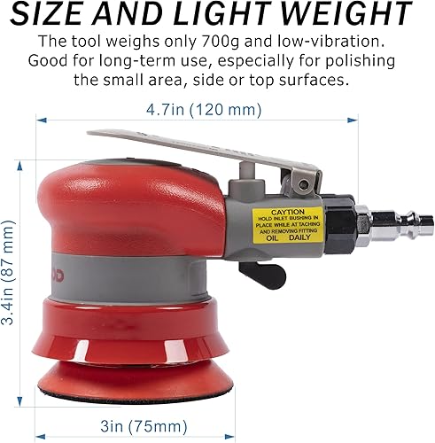 Miniatura 9 de Lijadora orbital aleatoria neumática Lijadora de palma ligera de 3 x 4 pulgadas Órbita de 18" (3 mm) de diámetro 10000 RPM con almohadilla de