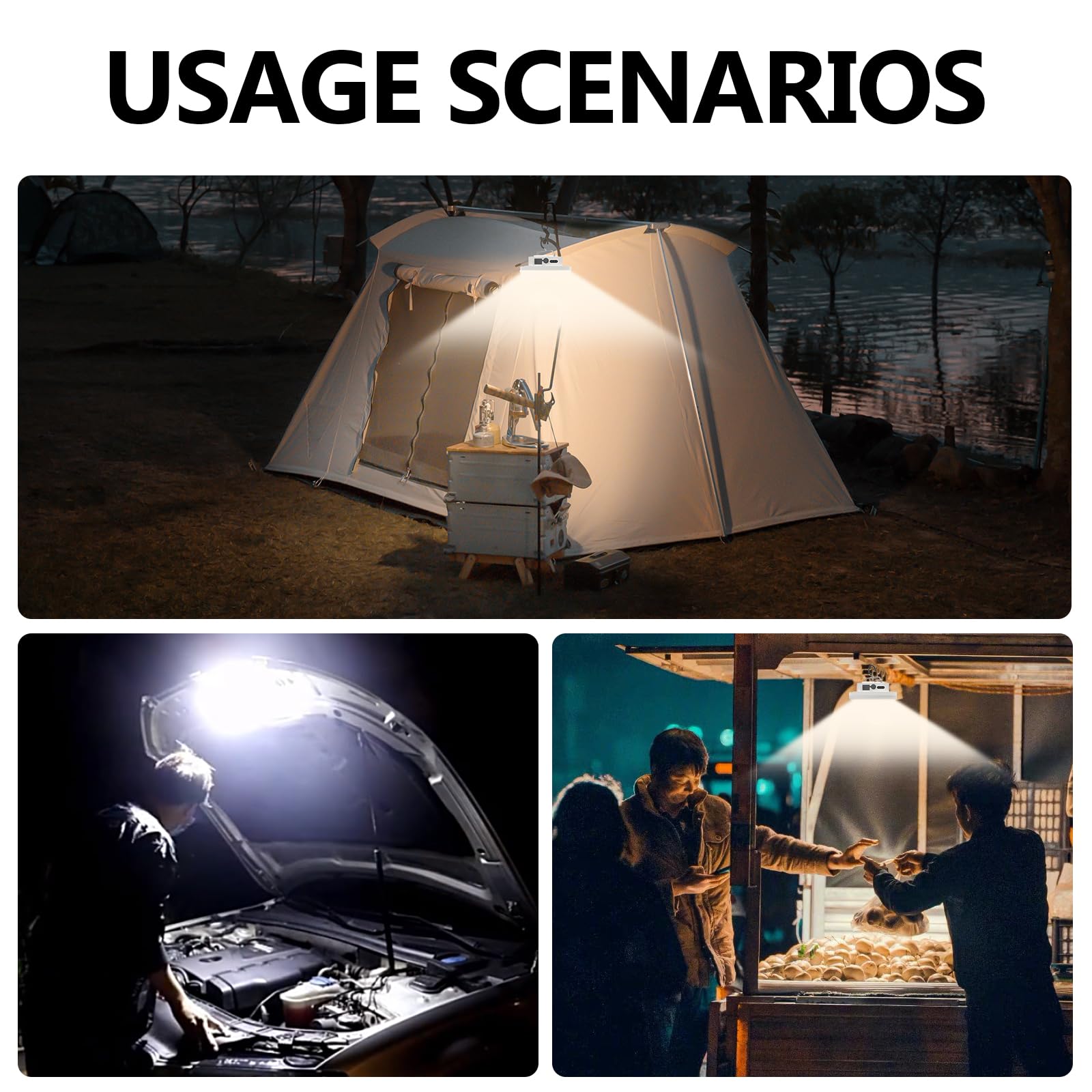 Camping Lantern 4000mah Rechargeable Stick Portable Tent Lights Bar Flashlight USB Magnetic Work Base Hook Hanging 5 Modes Outdoor Power Outages Waterproof Car Repair Emergency 1 Pack - View #3