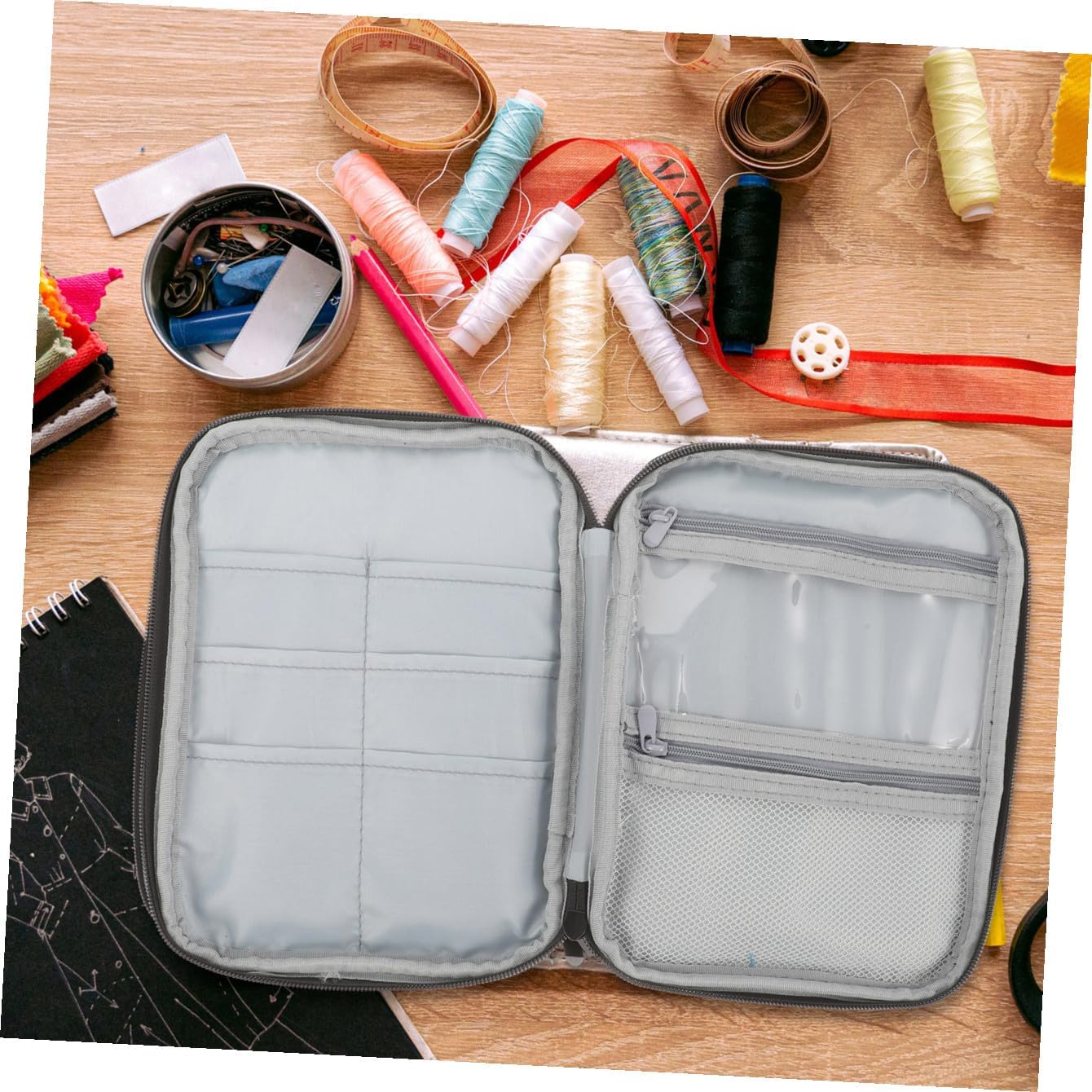 Large Oxford Cloth Knitting Needle Case Multi-Compartment Travel Organizer