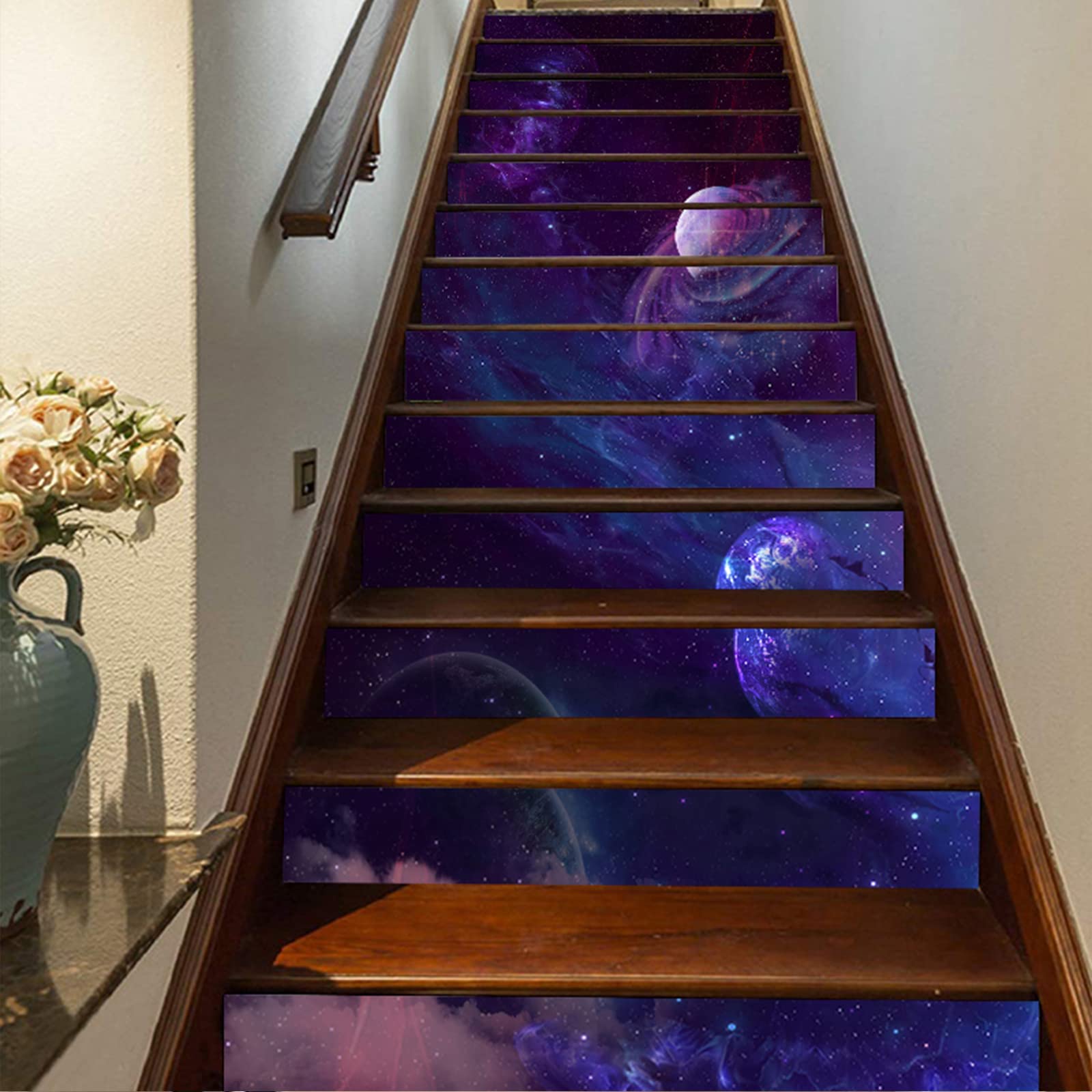 Pegatinas de escaleras 3D campo de galaxia espacio vinilos decorativos 13 pzs