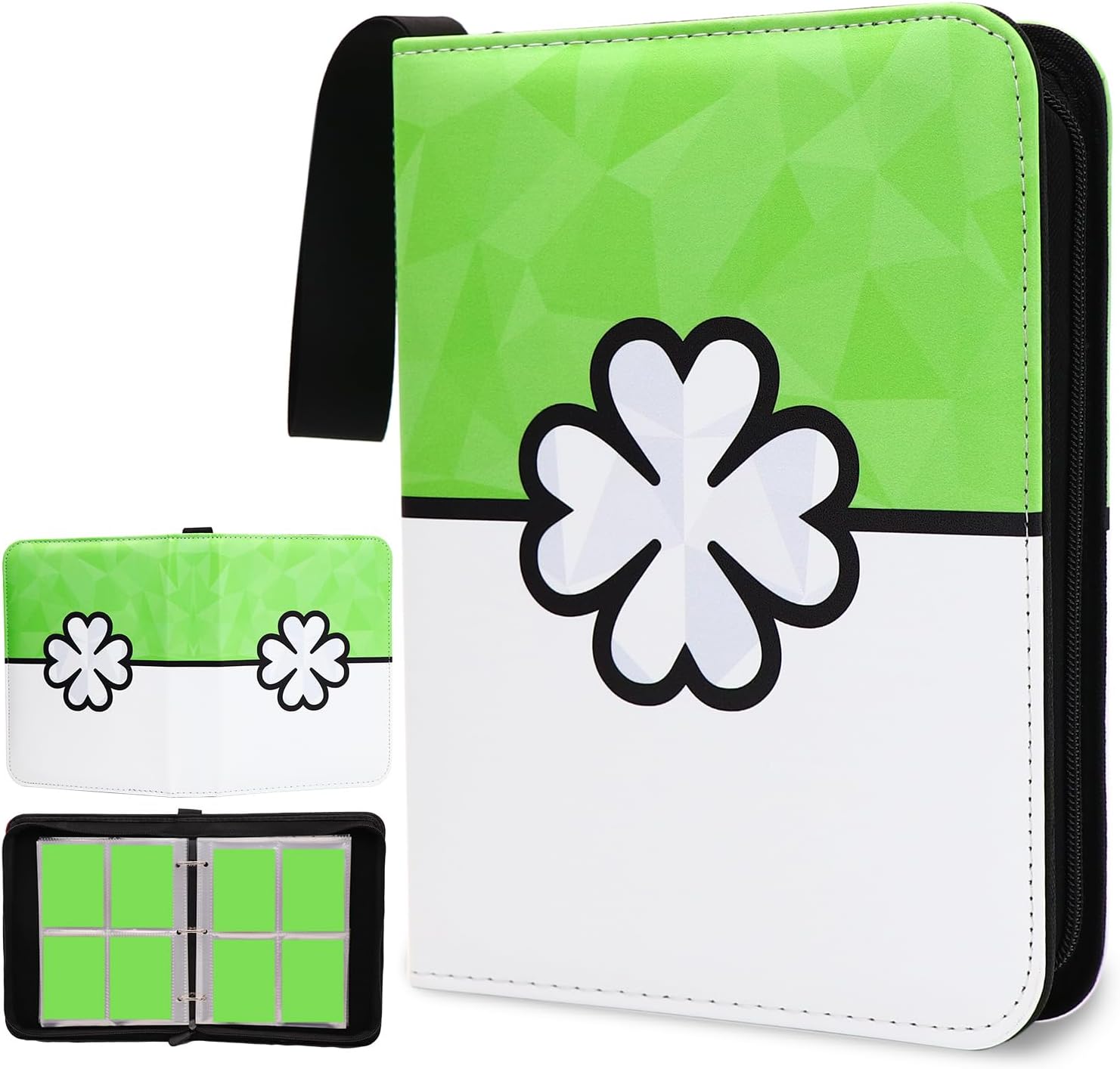 Card Binder Gem Card Holder Album Trading Cards Holder Zipper Polygonal Abstract Binder for Collection (Green, 400 Pocket)