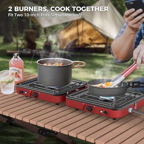 Miniatura 3 de CAMPLUX FoldGo - Estufa portátil de campamento de 2 quemadores de 17,200 BTU, estufa de propano plegable para cocinar al aire libre con bolsa de