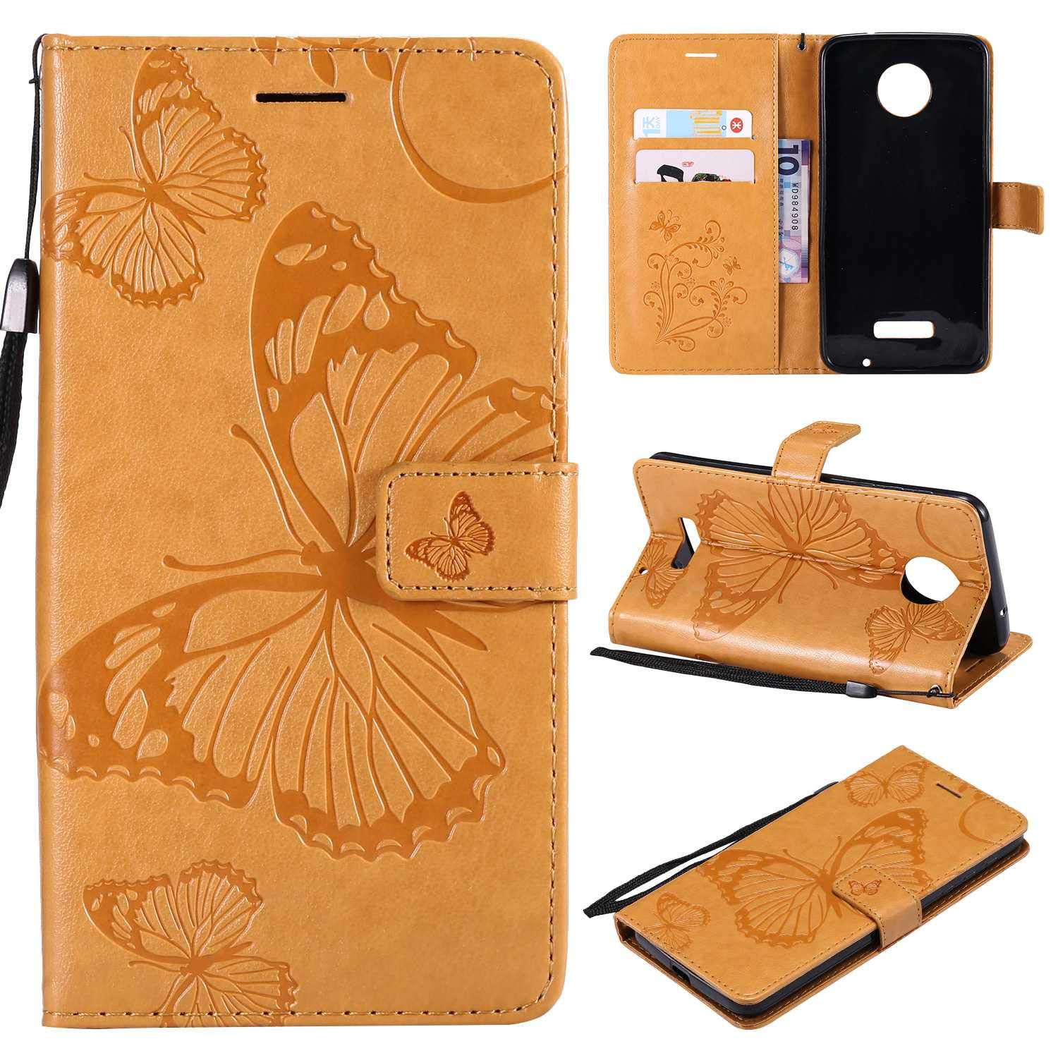 Moto Z Force Case Cover, Bravoday [High Quality Pu Leather] [Card/ID Holder] [Wallet Flip Case] [Drop Proof] for Moto Z Force Case -Yellow