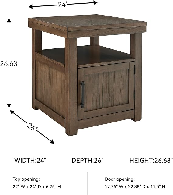 Signature Design by Ashley 1-Piece Rustic End Table Living Room | 1 door storage cabinet, Straight leg base, Open shelf for seating areas, Hardwood solids, Boardernest Series