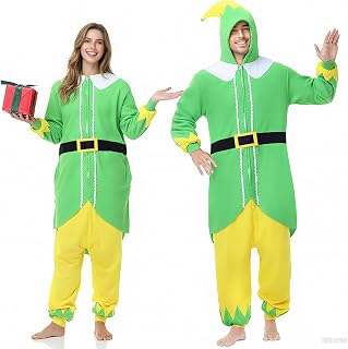 Emwwat Unisex Adult Elf Costume, One-Piece Elf Costume for Men Halloween Christmas Halloween Cosplay/Homewear/Sleepwear