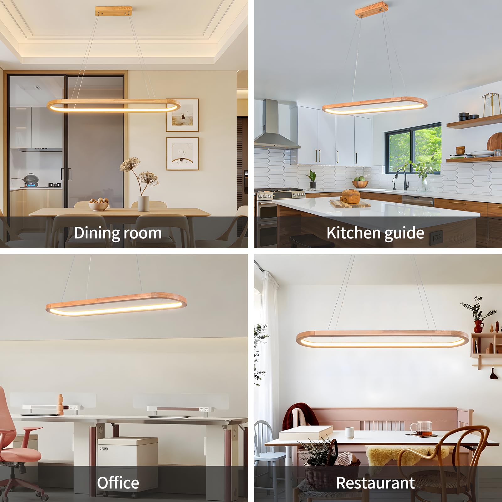 Wood LED Kronleuchter Deckenleuchte, Dimmbare Ovale Ring Holzbeleuchtung, 3000-6000K, Einstellbare Kreis Anhängerlampe, Kücheninsel Esszimmer Wohnzimmer Foyer Hängen【70cm】