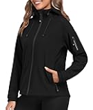 Women's Fleece Lined Softshell Jacket Hooded Windproof Lightweight Insulated Jacket Full Zip Warm Coat