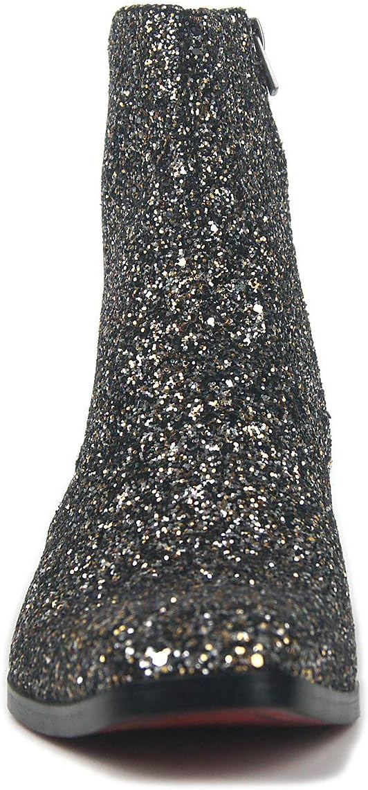 OSSTONE Dress Boot for Men Leather Glitter Chukka Designer Boots Casual Heel Shoes Zipper-up - Image 3