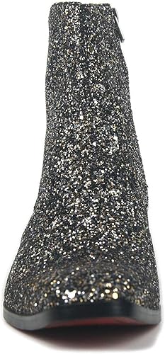 Miniatura 3 de OSSTONE Botas de vestir para hombre, botas de cuero con purpurina Chukka, zapatos de tacón casuales con cremallera