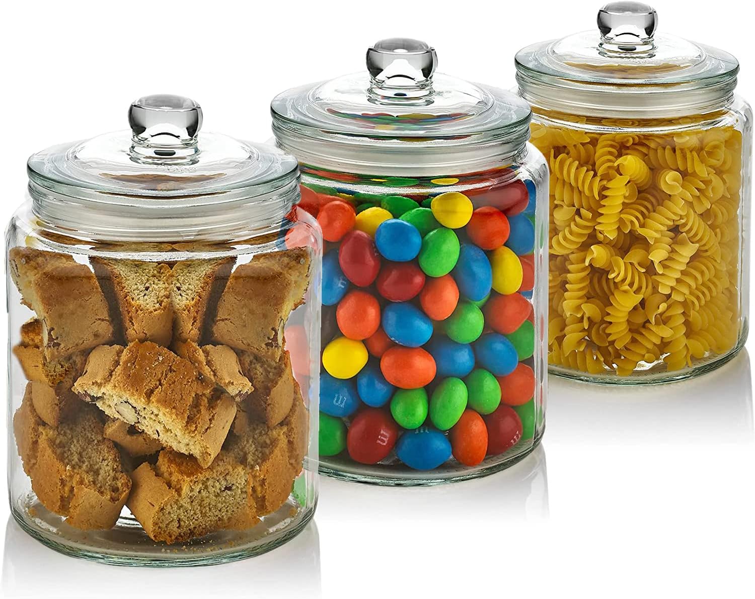 Glass Storage Jar,3 pack 35OZ Clear Glass Storage Jar with Lids