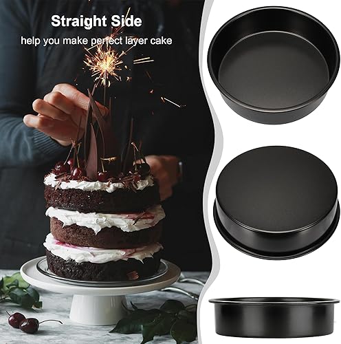 Miniatura 5 de Juego de 3 moldes para pasteles de 8 pulgadas, antiadherentes con 100 piezas de papel pergamino precortado para pasteles en capas, juegos de moldes