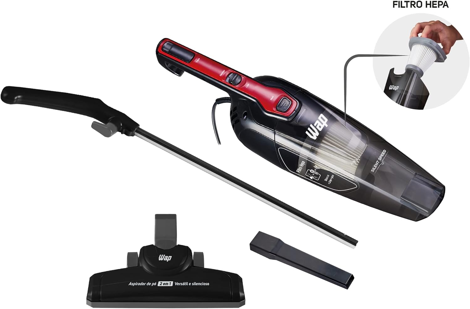 WAP Silent Speed handheld vacuum cleaning a chair