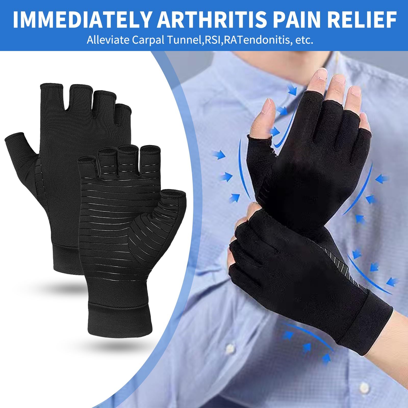 1 paio di guanti per compressione artre, alleviano il dolore reumatoide, tunnel carpale, guanti per le mani per l'allenamento quotidiano, le mani, sollievo dal dolore alle articolazioni  18
