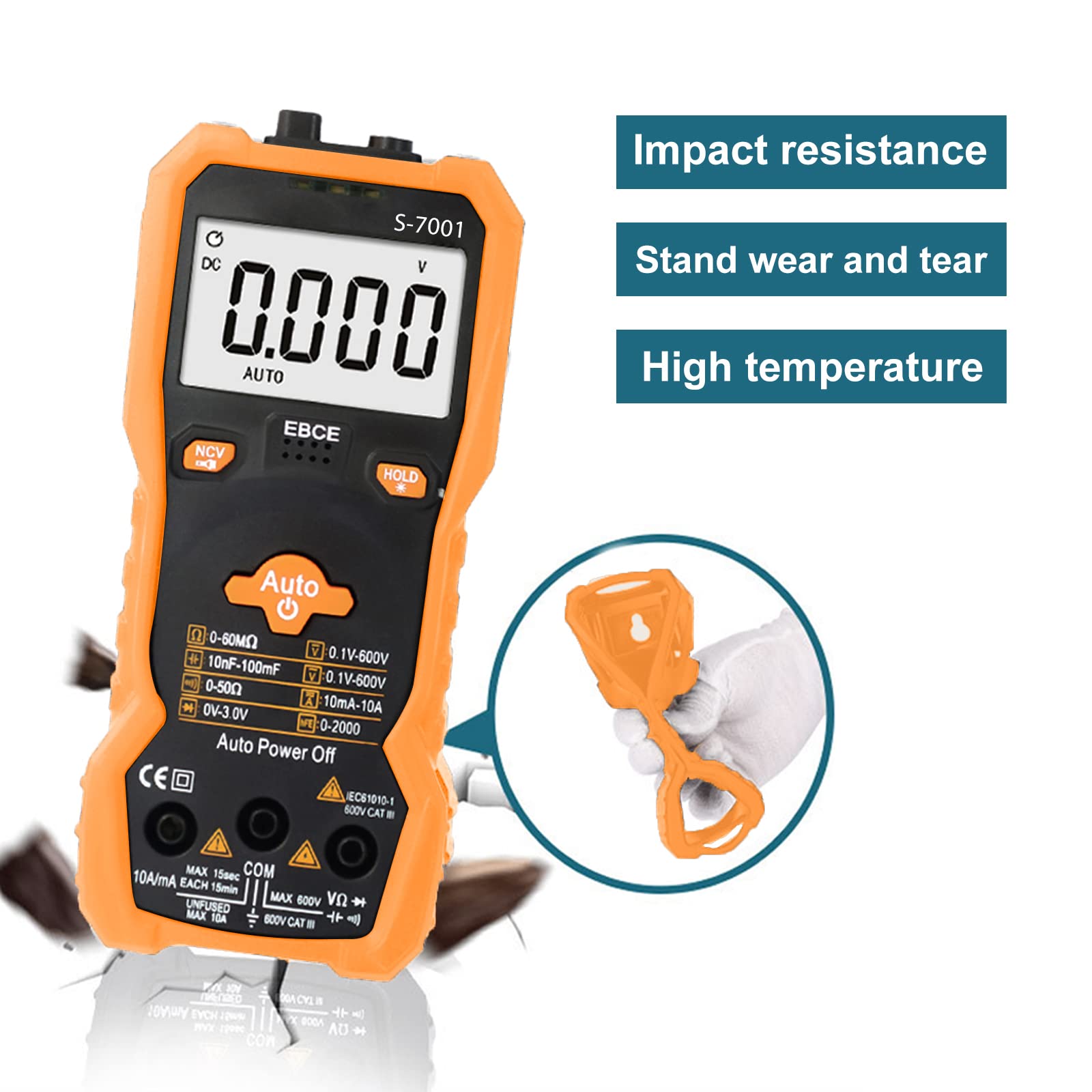 Tory Carrier 6000 Counts TRMS Digital Multimeter, Auto-Ranging Ohmmeter Voltage Tester with NCV Function for Measure Voltage Current Resistance Diodes Continuity, Orange