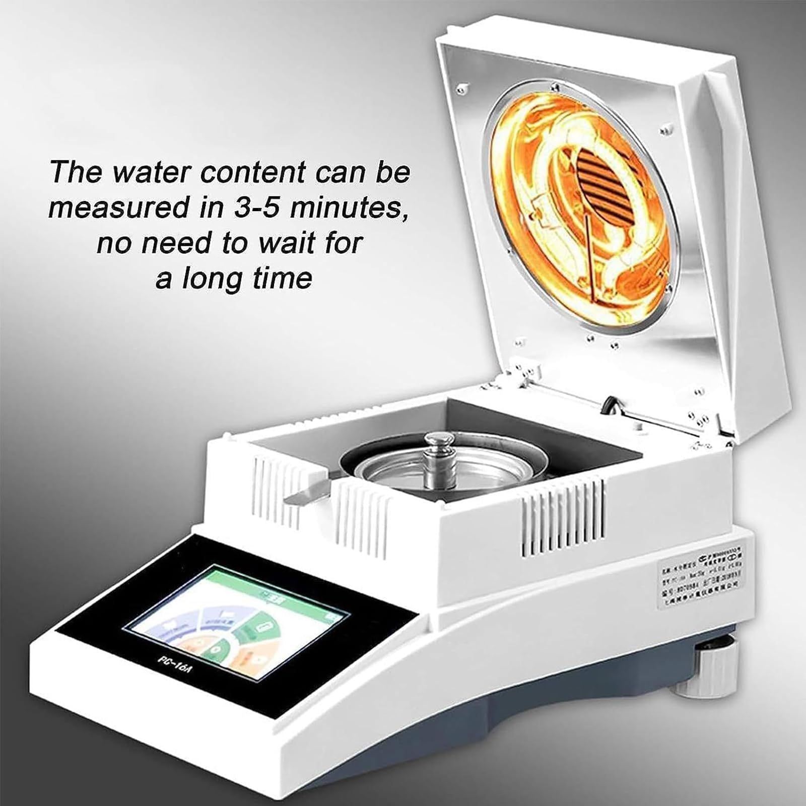 Feuchtigkeitsanalysator, digitaler Touchscreen, Getreidefeuchtigkeitstester, schnelle Temperaturregelung 60–160 ℃ für Pulver, Kräuter, Tee und Getreide, genaue Messung von 100 g/1 mg