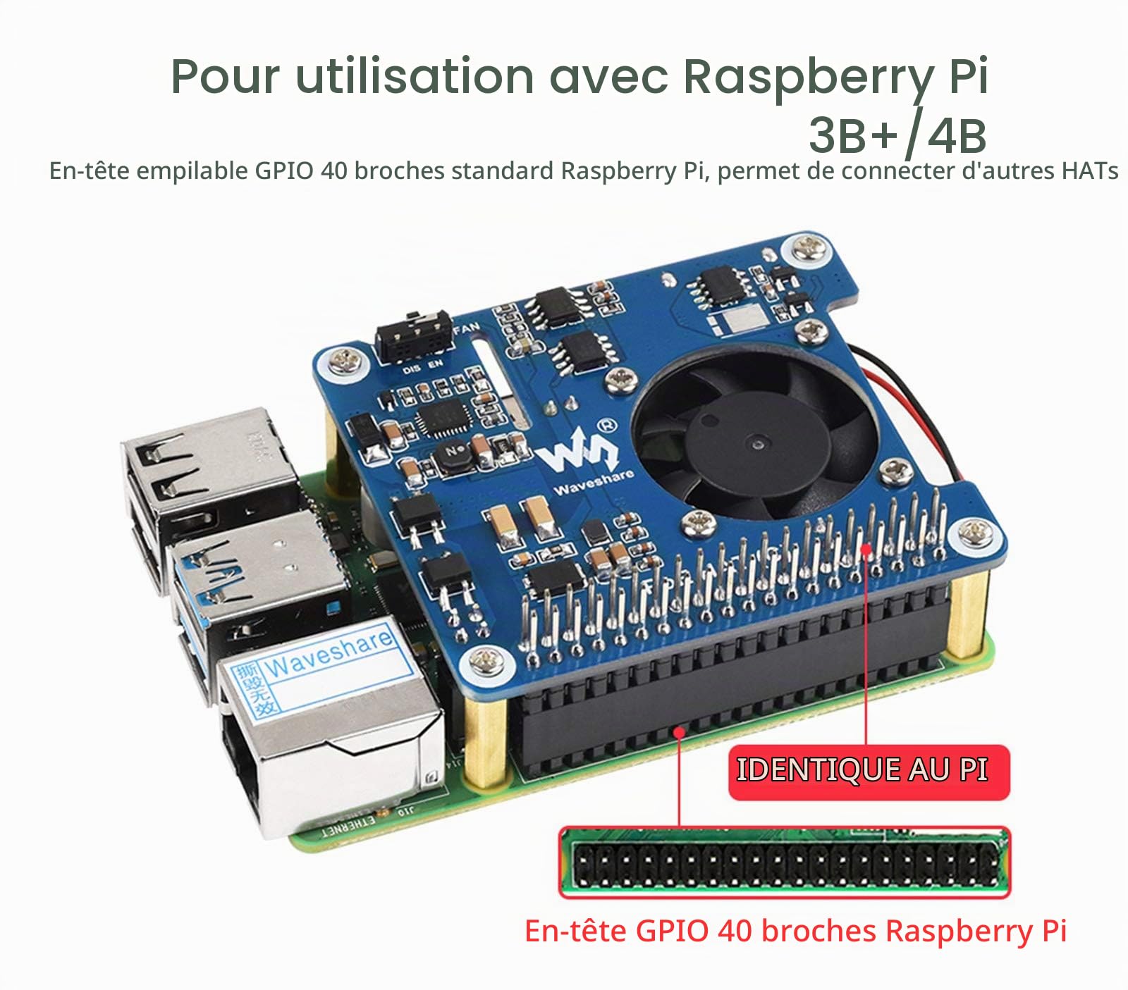 Power Over Ethernet PoE Hat pour Raspberry Pi 4B/3B+, 802.3af/at PoE Network, 5V USB-A&12V Header Outputs, PoE Carte D'extension Onboard Cooling Fan et MP8676 Buck Chip