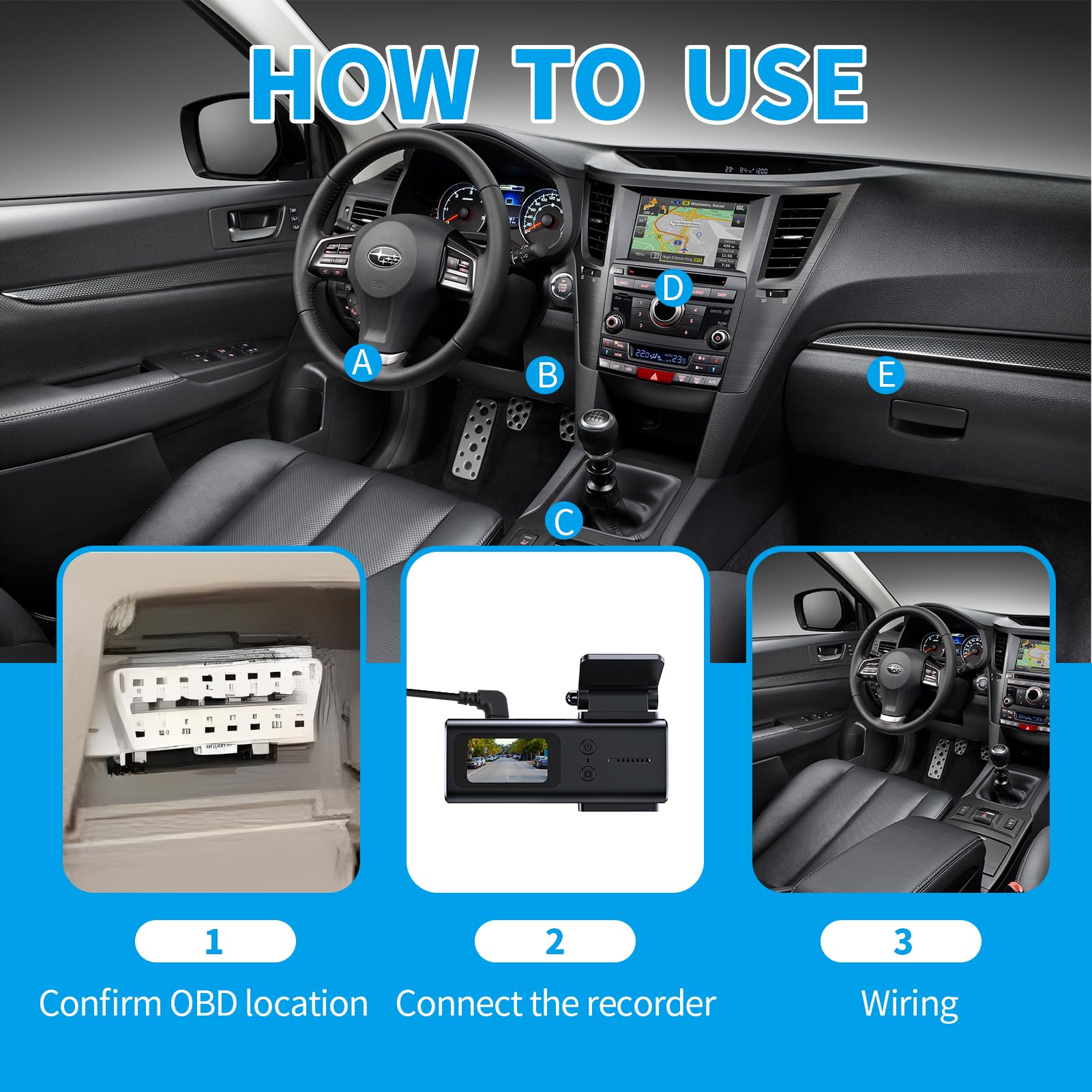 Cavo OBD2 a USB-C 3,5 m per Dash Cam, Hardwire Kit con Interruttore 12–36V a 5V/3A, Modalità ACC e Monitoraggio 24h, Compatibile con GPS DVR Radar, Installazione Plug-and-Play