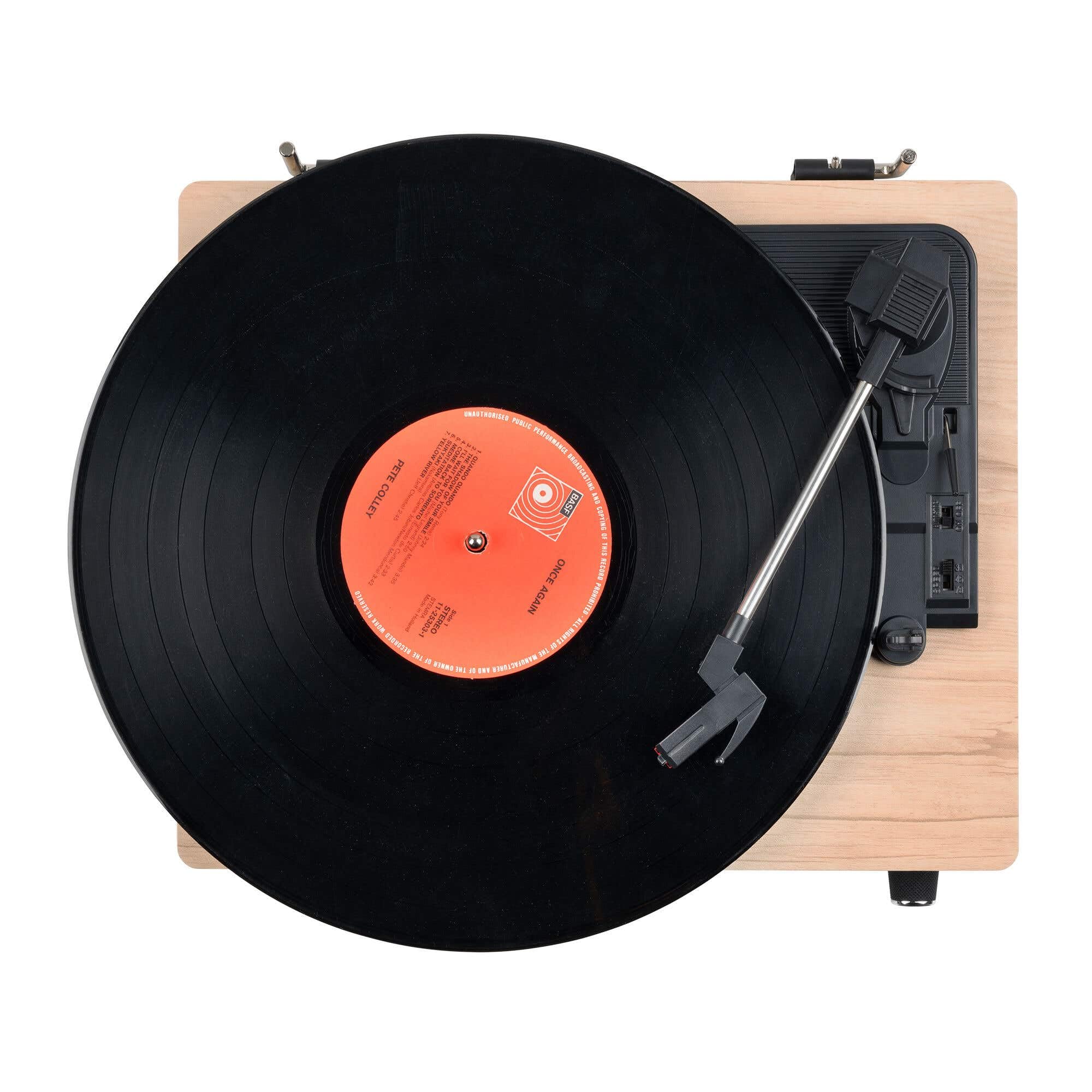 Audizio Irvine – Tocadiscos de Vinilo con Altavoces 40W Bluetooth 5.4 3 velocidades 7 10 12 Pulgadas Salida RCA Entrada AUX Sistema antivibración diseño Compacto en Madera Clara, Color Madera Clara