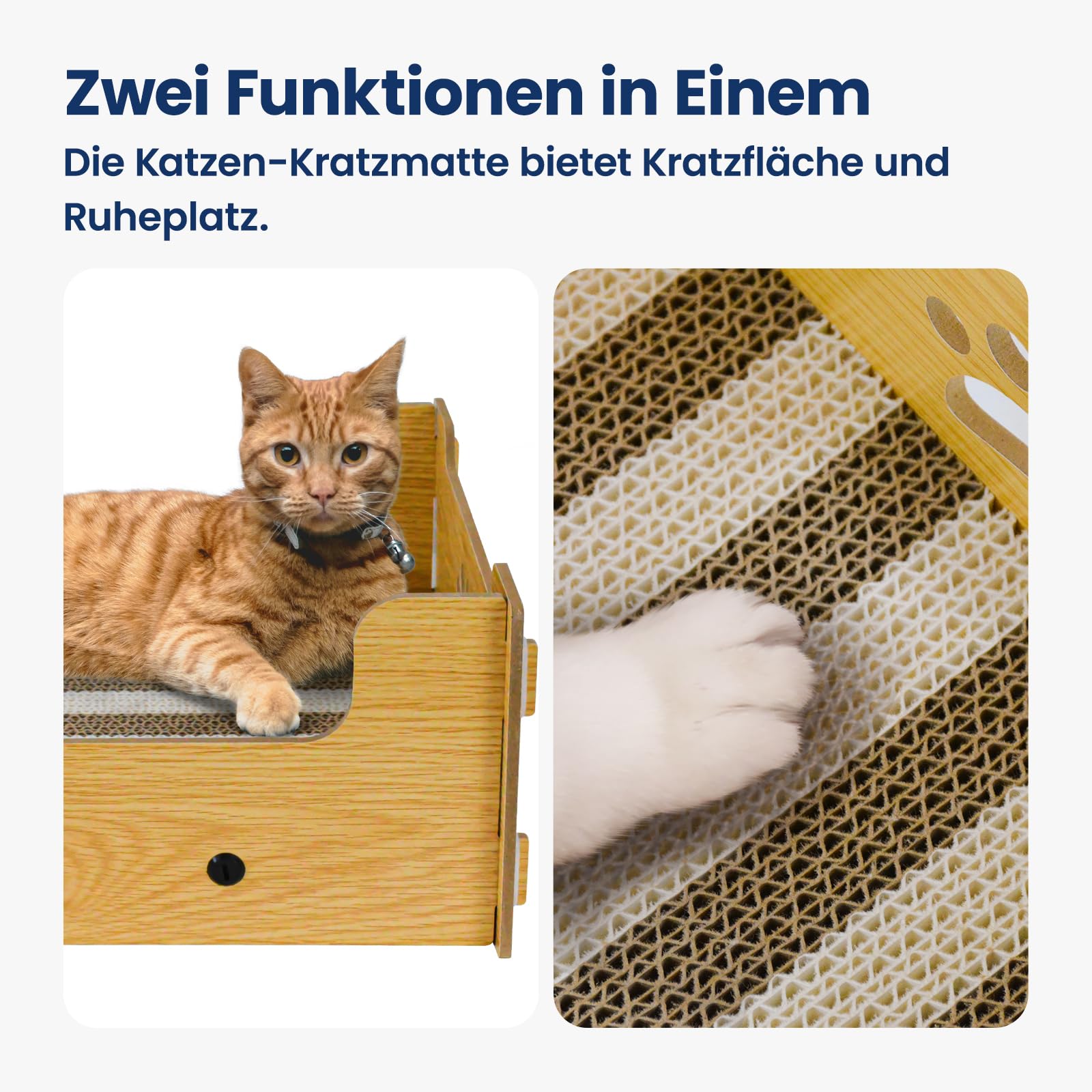 Kratzpappe für Katzen Groß XXL Haus, Kratzlounge Katze Pappe，Katzen Kratzbrett Kratzmatte Katze aus Hochwertiger Wellpapier & Holz 48,5x40x15,5cm Geschenk für Katzenliebhaber