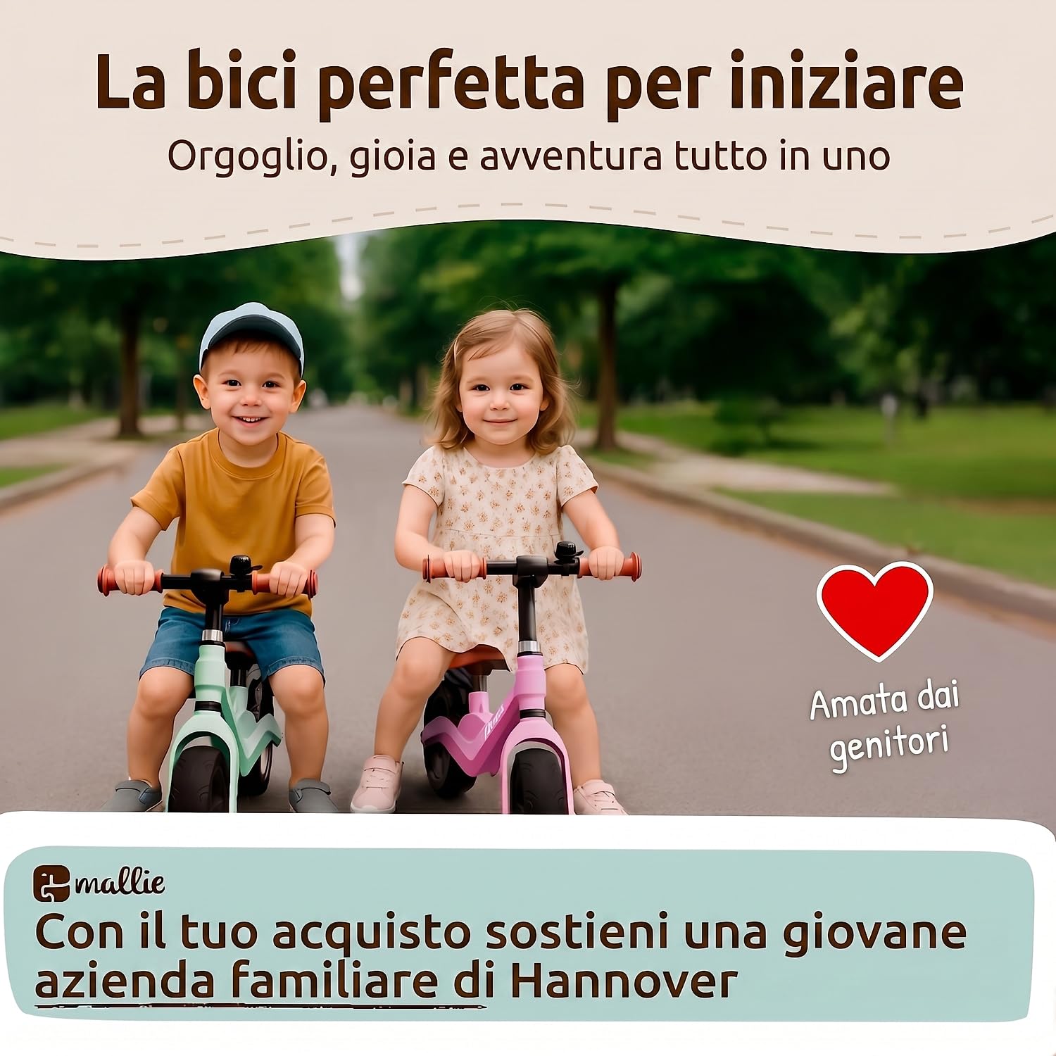 Mallie® Bicicletta Bambini 2-3 Anni con campanello - Balance Bike, Regalo Bambina 3 Anni, Giochi Bambina 2 Anni, Bici Senza Pedali 2 Anni, Regalo Bambino 4 Anni