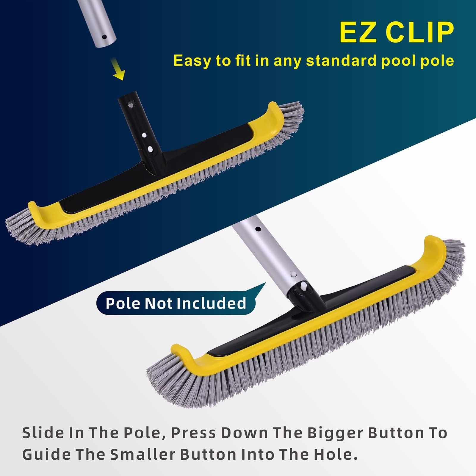 POOLAZA Brosse pour piscine avec manche en aluminium, tête robuste, brosse en nylon nettoyage parois marches angles