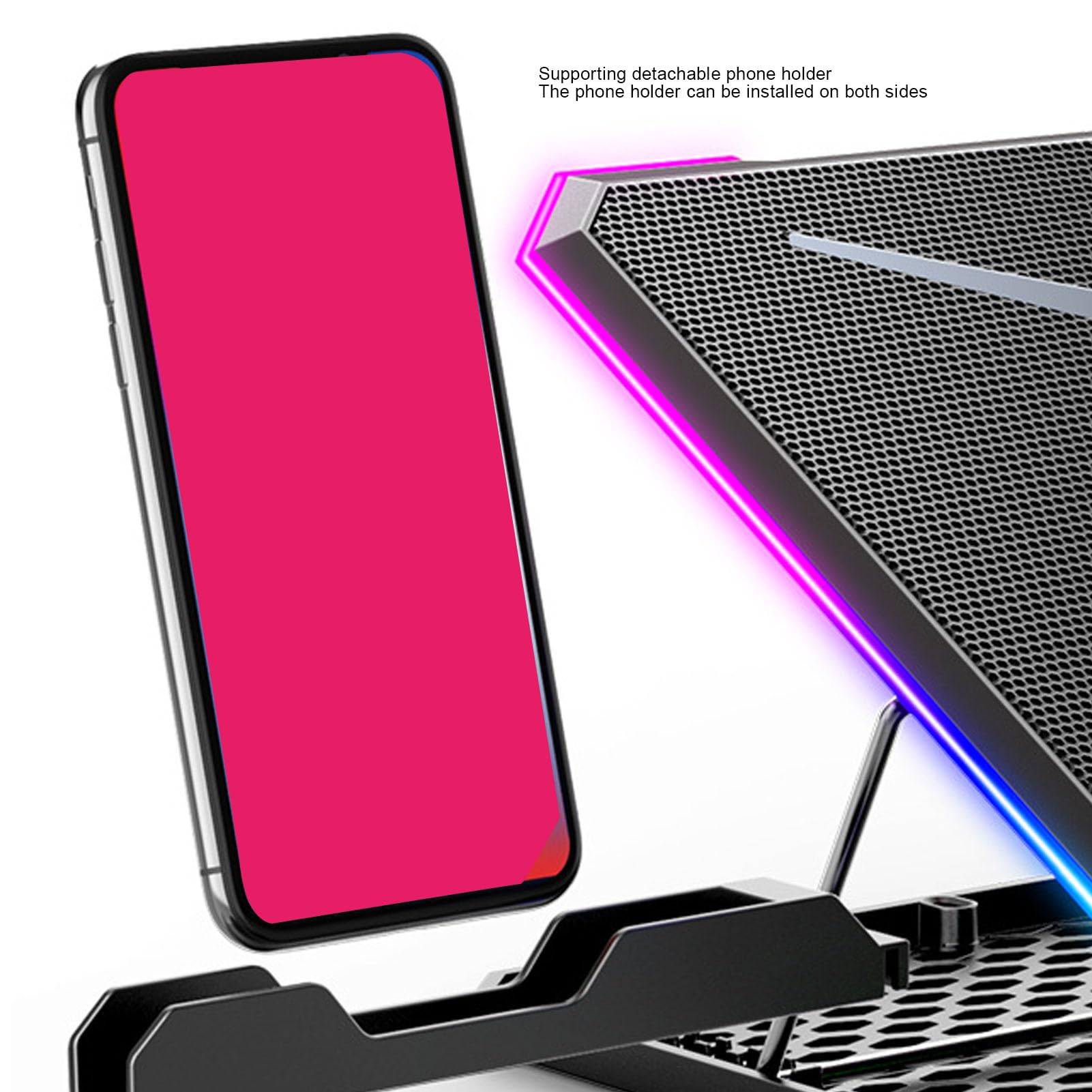 Tonysa Enfriador de Portátil para Videojuegos, Refrigeración Potente, 8 Niveles de Ajustable, Luces RGB para Ordenador Portátil de 12-19 Pulgadas para Jugadores, Metal ABS (14 Aficionados)