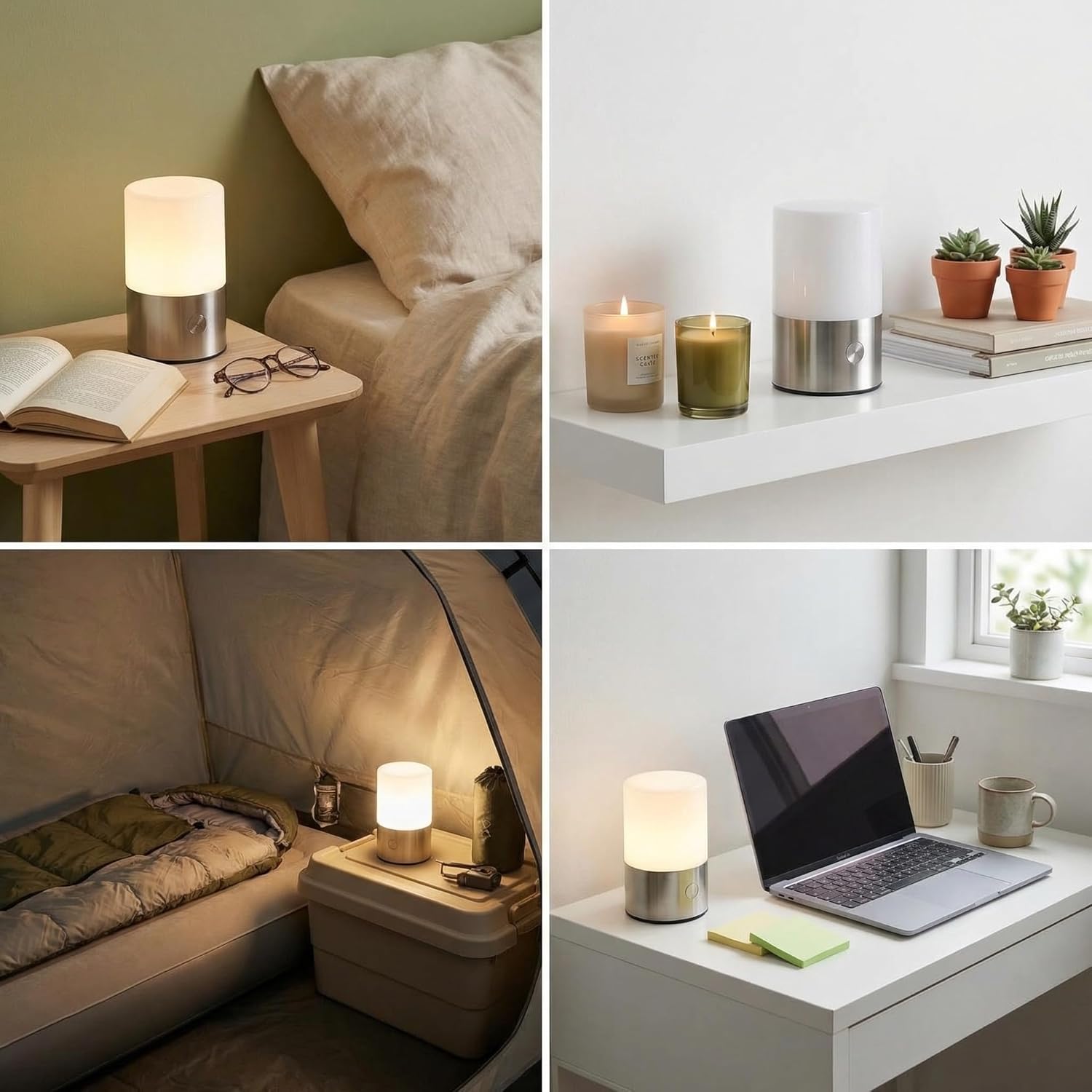 Small Table Lamp - Rechargeable, Portable, Up to 20-Hour Battery Life, 10 Brightness Levels, Auto-Off Timer, Waterproof, Warm Light for Bedside, Travel, Camping & Décor-Nickel